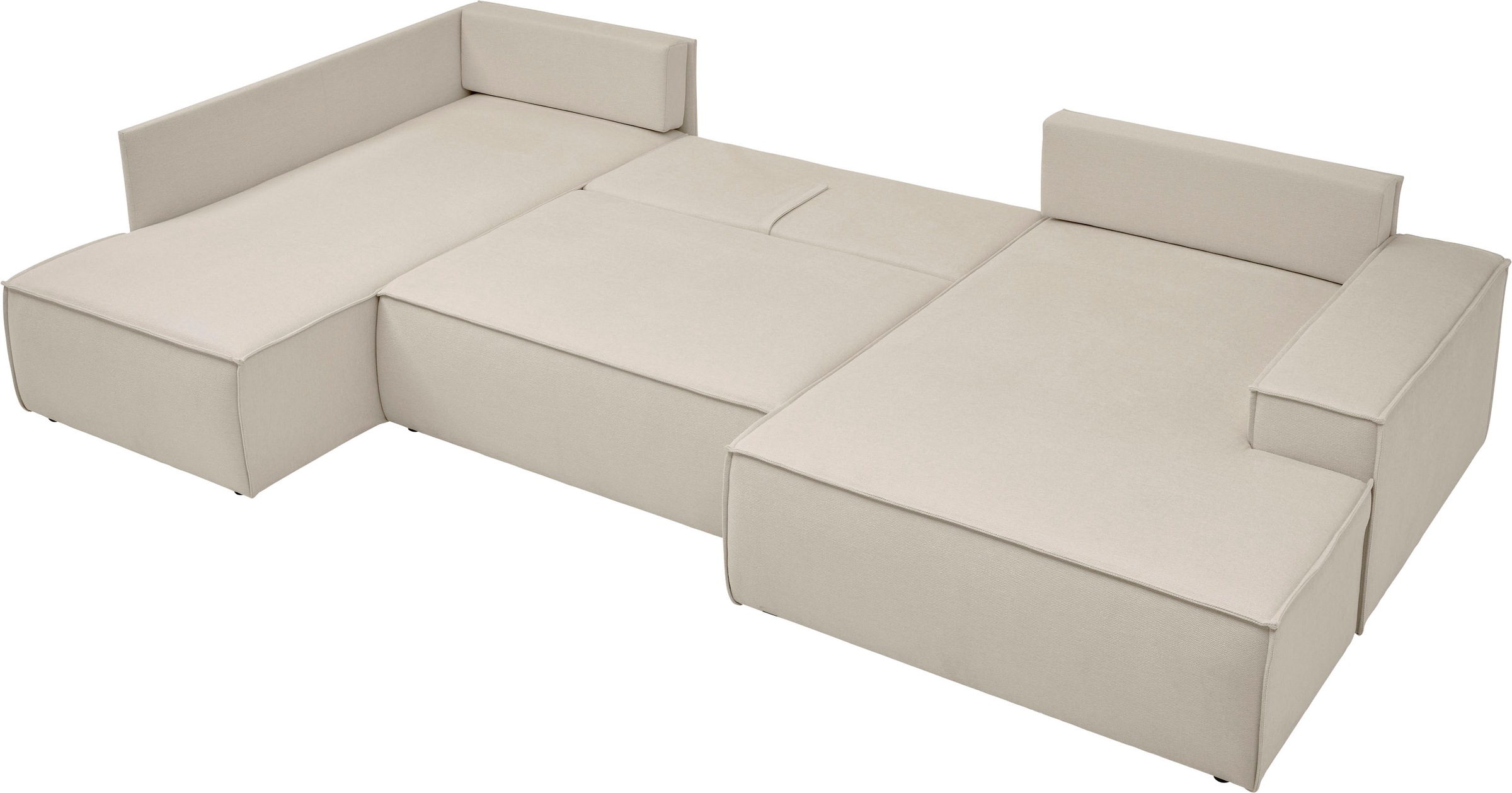 andas Wohnlandschaft »FINNLEY U-Form XXL 329 cm, Schlafsofa, Schlaffunktion m. Bettkasten«, (194/139 cm), Bouclé u. Struktur