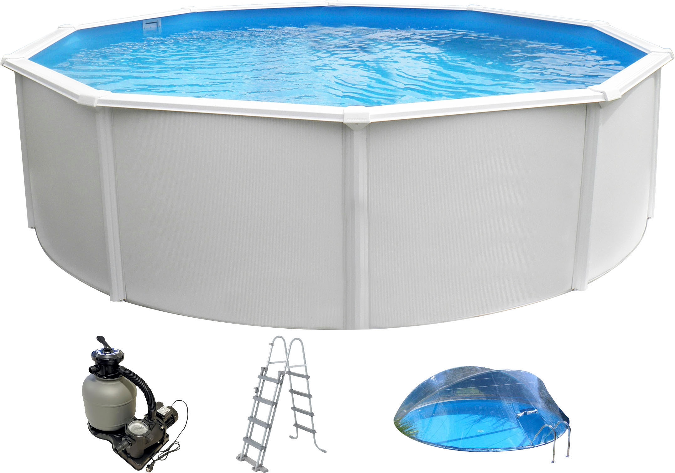 KWAD Rundpool »CABRIO DOME inkl. Abdeckung zur Reduzierung des Pflegeaufwandes«, (Set, 5 tlg.), 5-tlg., Höhe: 130cm, blaue Innenfolie