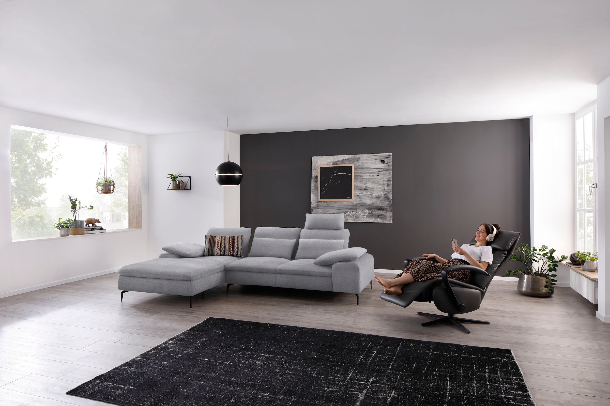 W.SCHILLIG Ecksofa »valentinoo, Designsofa, bequem, elegant und zeitlos, L-Form«, (Set), inklusive Hocker, mit Sitztiefenverstellung, Breite 299 cm