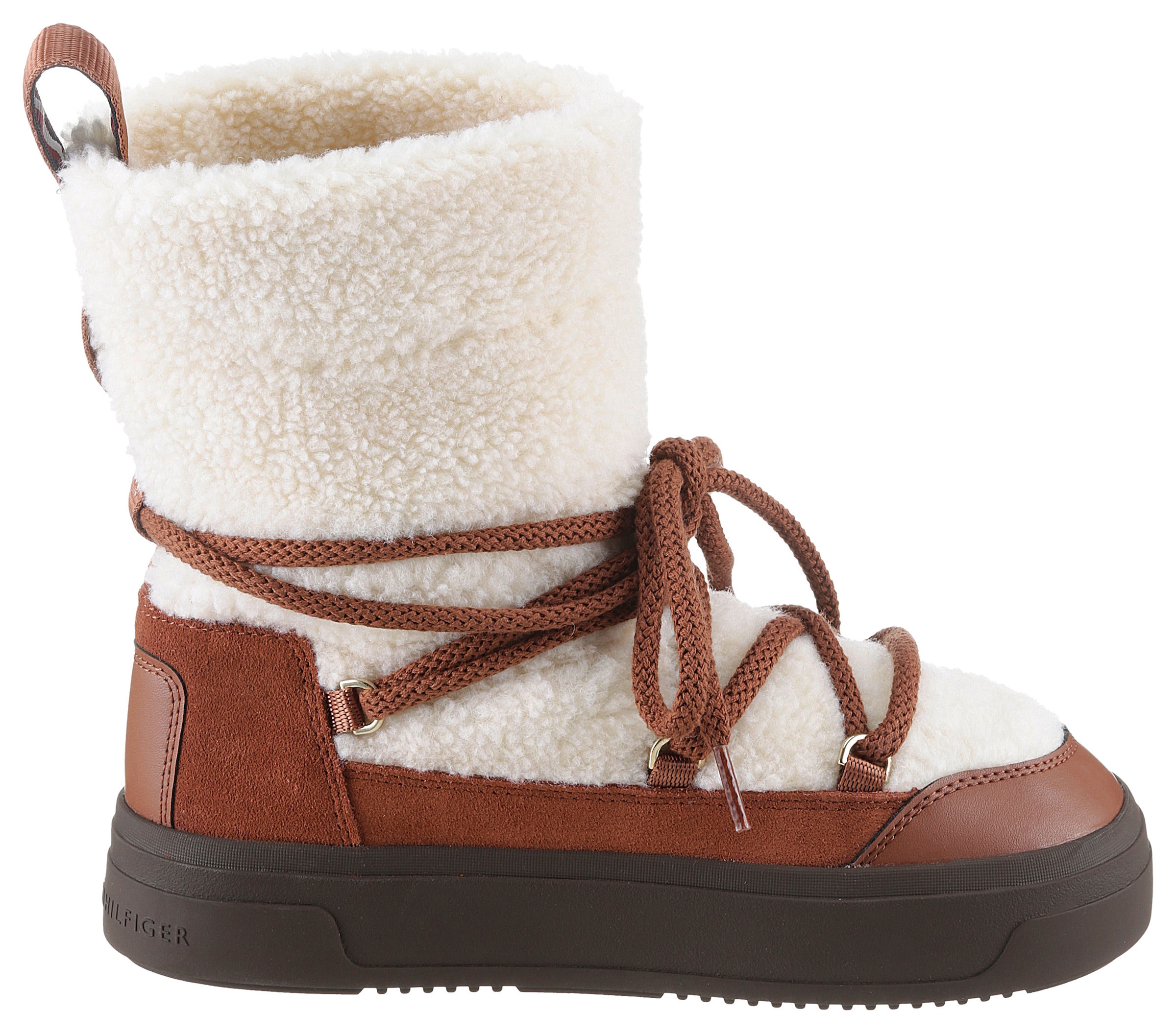 Tommy Hilfiger Snowboots »LACE-UP FAUX SHEARLING SNOWBOOT«, Plateau, Winterstiefel, Schneestiefel mit aufgesetzter Schnürung