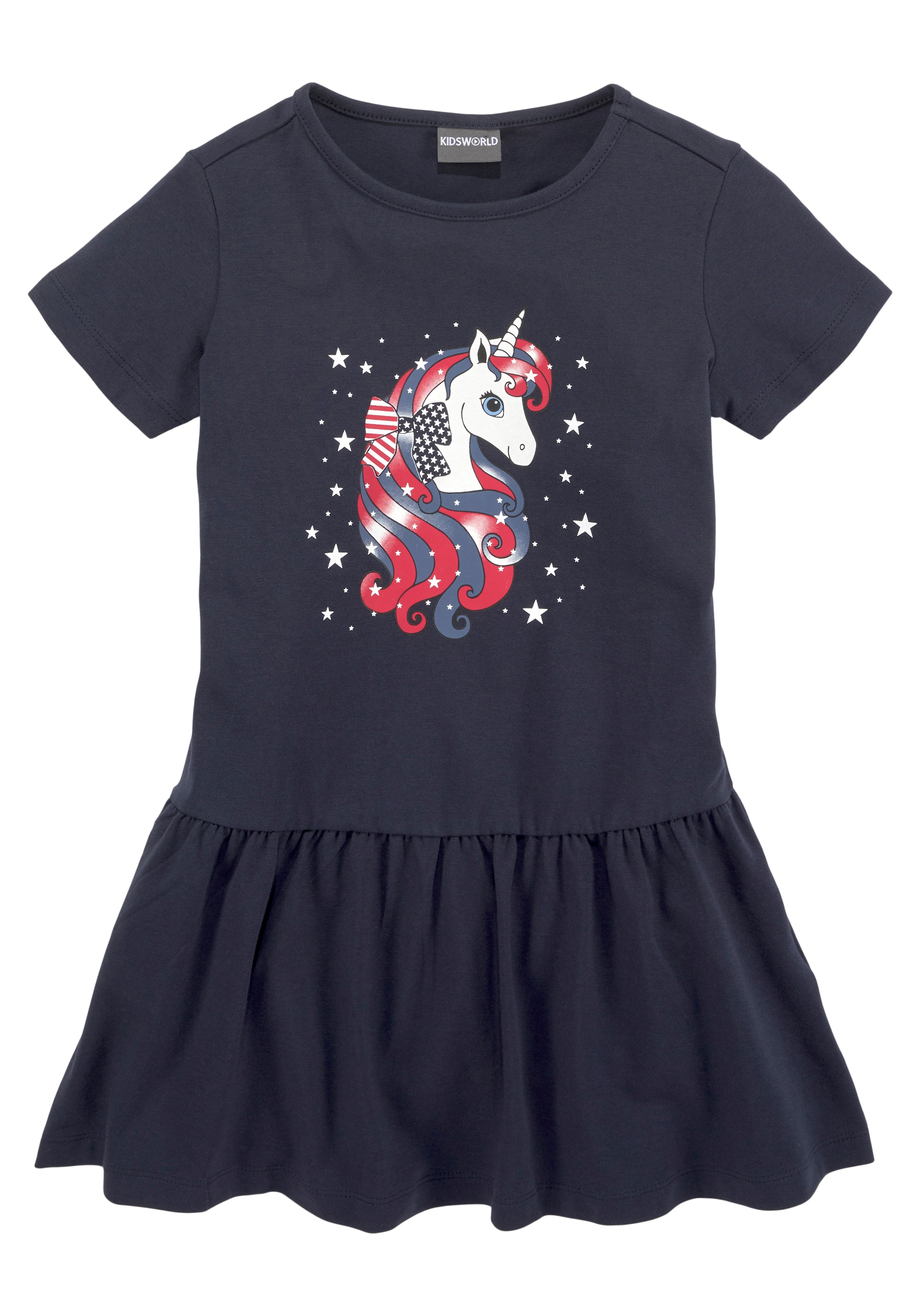 KIDSWORLD Jerseykleid »mit Einhorn« aus Baumwolle und Elasthan,  kurzärmelig