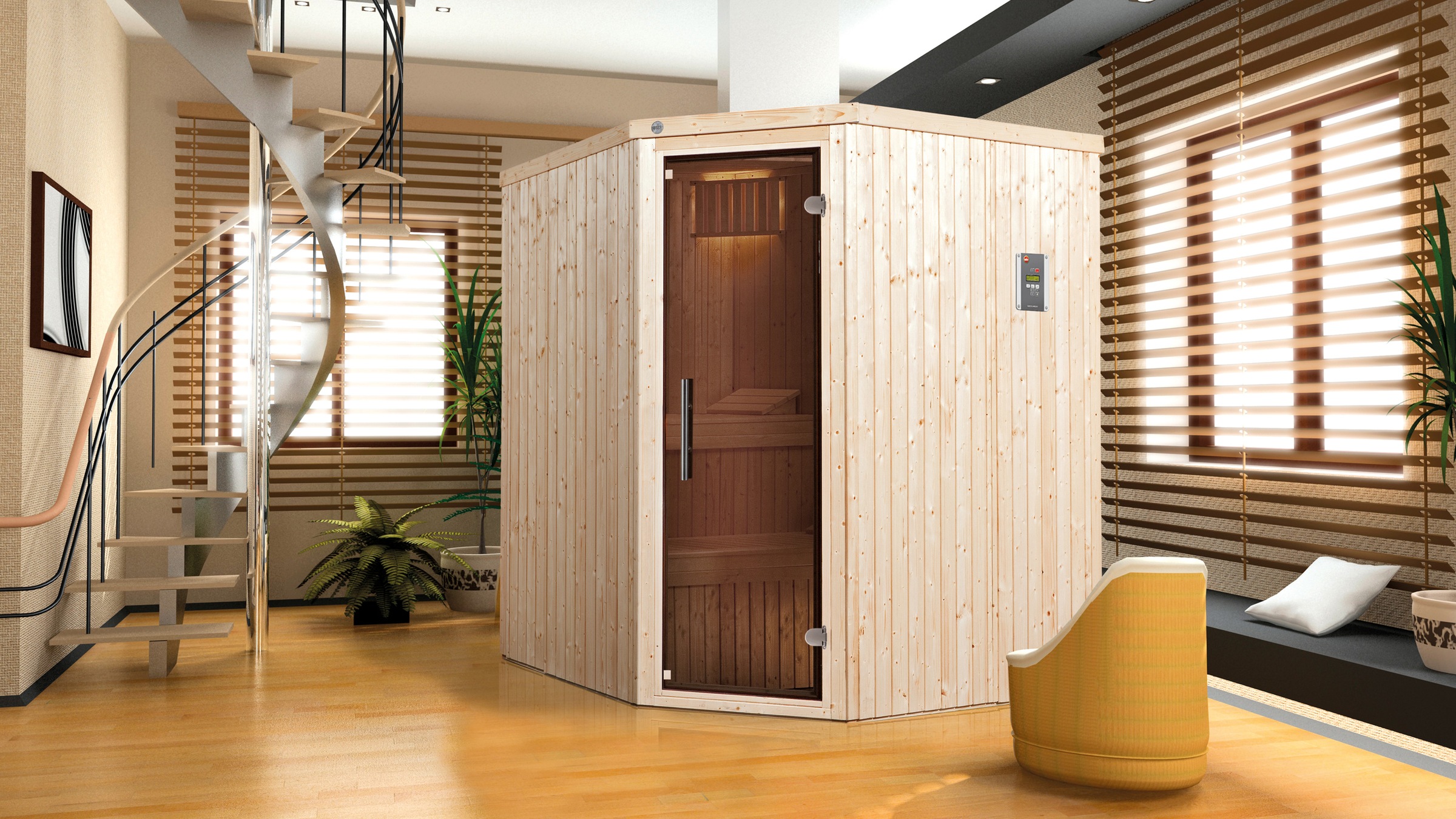 weka Sauna »Elementsauna KIRUNA 2«, vorgefertigte Elemente, 230 Volt Anschluss, moderne Ganzglastür