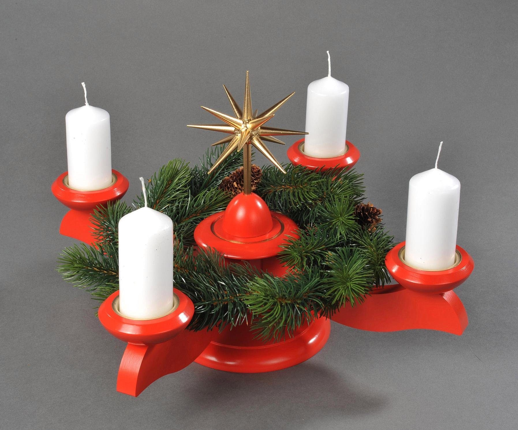 Albin Preissler Adventsleuchter »Weihnachtsstern«, Ø 29 cm, rot, inkl.  Tannenkranz auf Raten bestellen