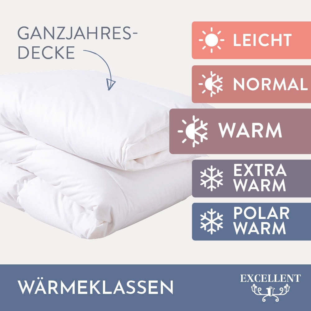 Excellent Gänsedaunenbettdecke »Davos, Bettdecken für Sommer und Winter, Decke«, warm, Füllung 100% Gänsedaunen, Bezug 100% Baumwolle, (1 St.), Bettdecke 135x200 cm, 155x220cm und weitere Größen, Made in Germany