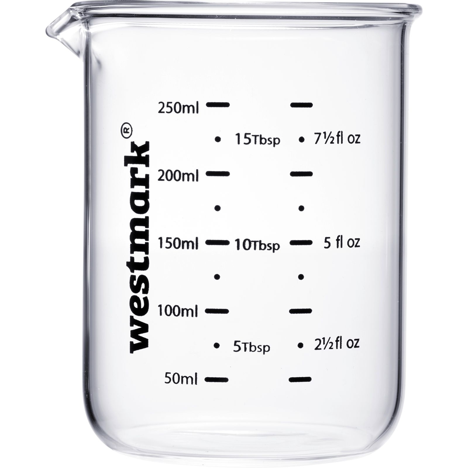 WESTMARK Messbecher »Messglas-Set, 3tlg., 50, 100, 250 ml« Borosilikatglas | Silikon Set, 3 Stk. tlg. Skalen in ml, Tbsp, tsp und fl oz