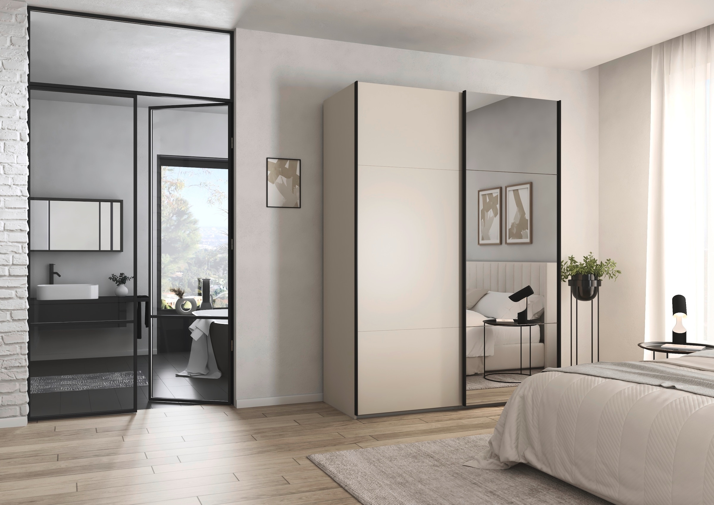 rauch Schwebetürenschrank »Kleiderschrank Schrank Garderobe Schlafzimmerschrank CONTIDO«, (in 3 verschiedenen Ausstattungen BASIC/CLASSIC/PREMIUM), aus hochwertigem Material in 6 Breiten 2 Griff-Farben MADE IN GERMANY