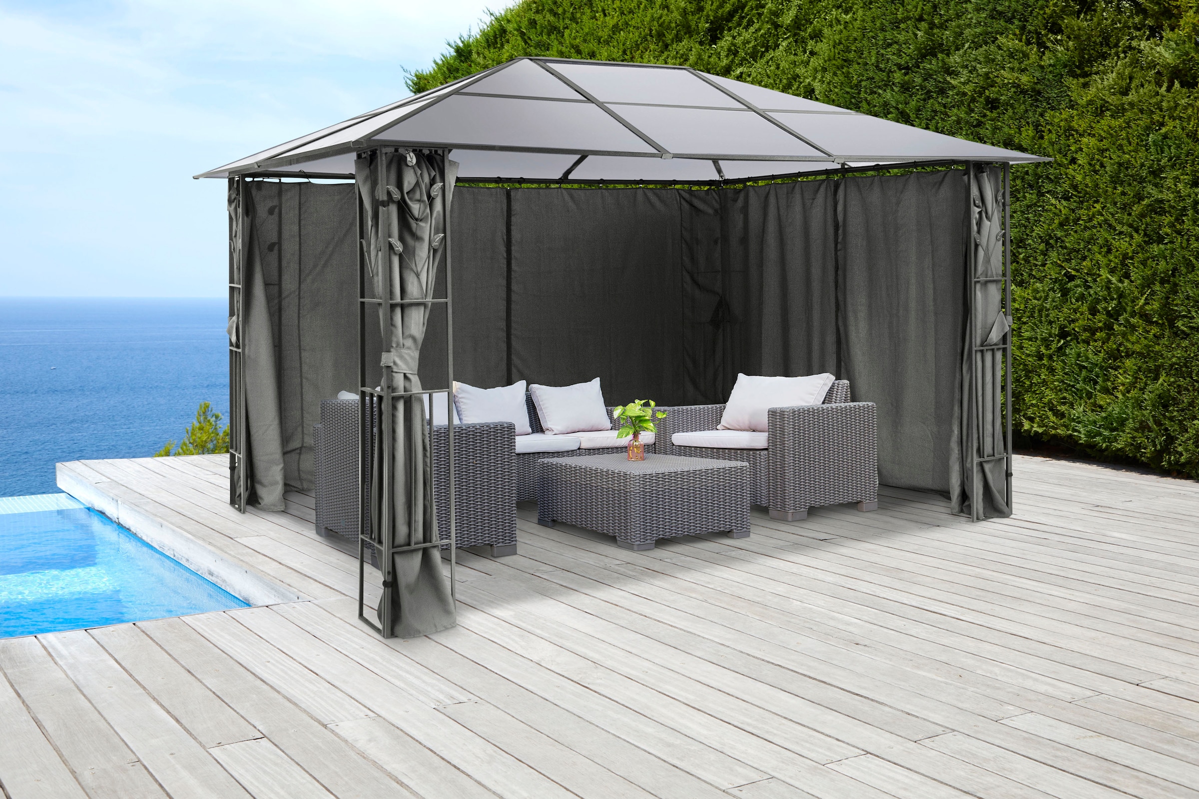 KONIFERA Pavillon »Valencia«, Blätter-Optik, 300x300 cm oder 300x400 cm, Stahlgestell