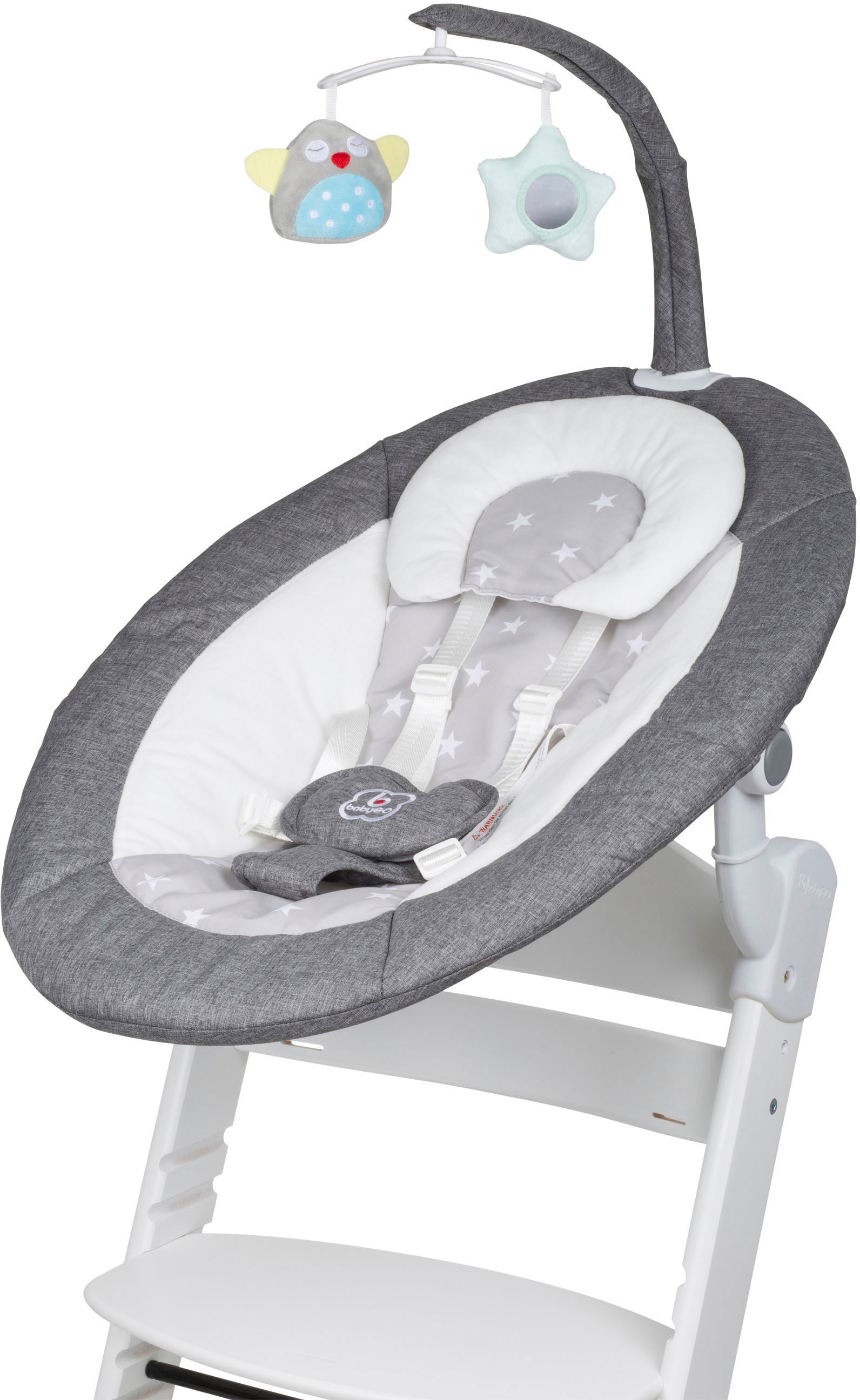 BabyGo Hochstuhl »Family Homey Set, weiß/hellgrau«, mit elektrischer Babywippe inkl. Spielbogen