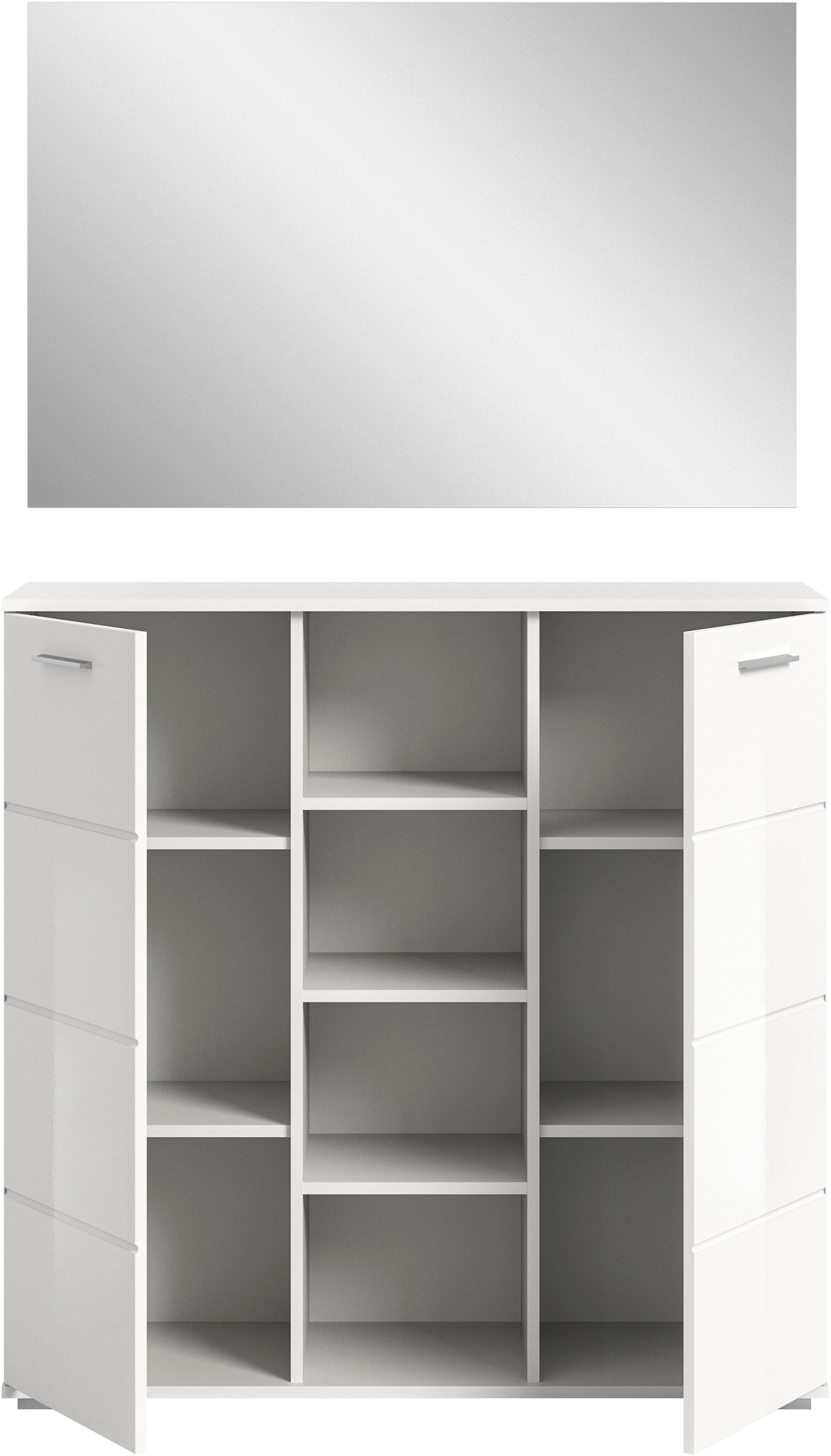 INOSIGN Garderoben-Set »Valge, Breite 110 cm, 2-tlg. Set, bestehend aus: Highboard und Spiegel«, (2 St.), Garderobenkombination, Dielen Set, Flur Set, Kombination
