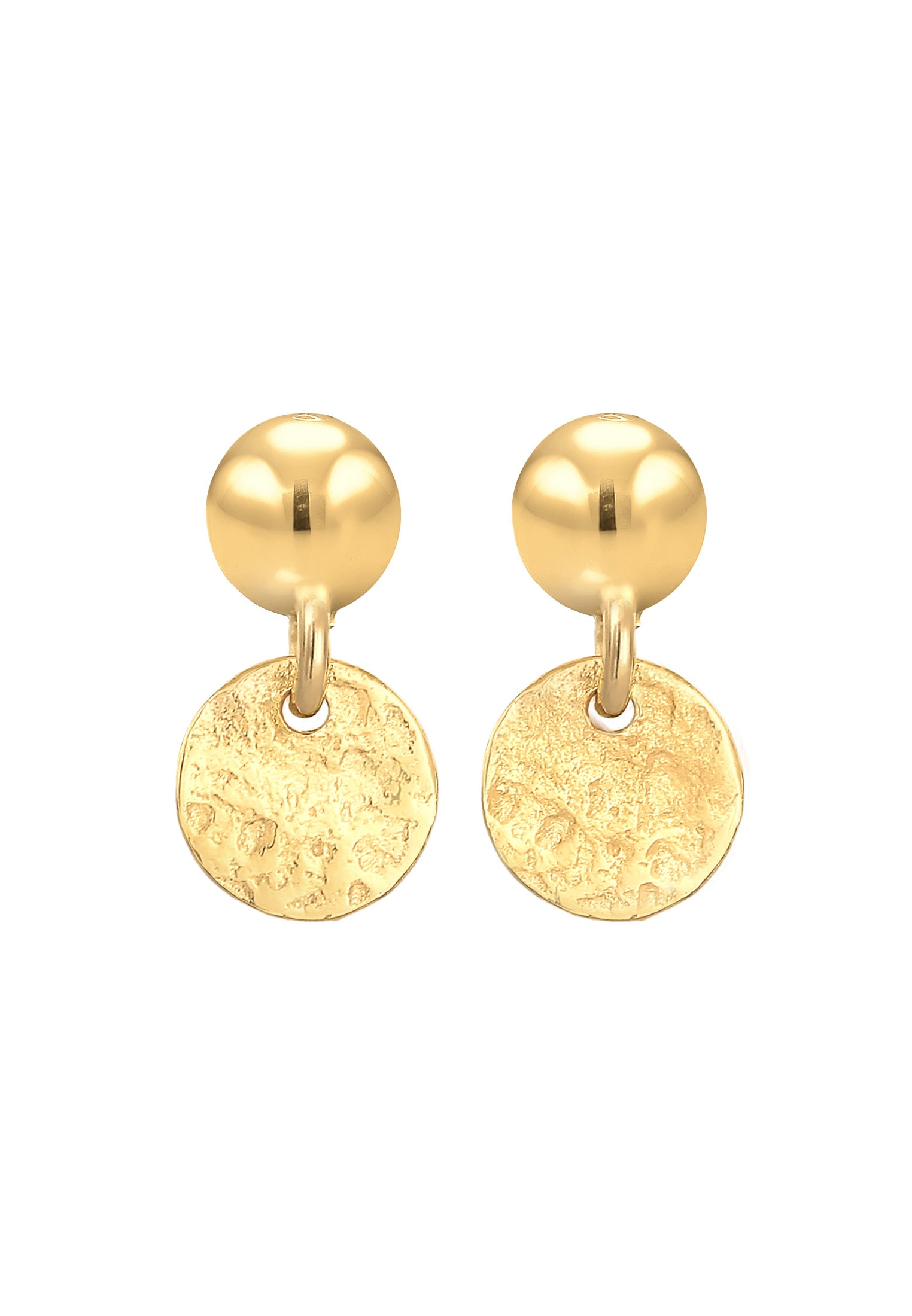 Elli Premium Paar Ohrstecker »Stecker Kugel Plättchen Antique 375 Gelbgold«