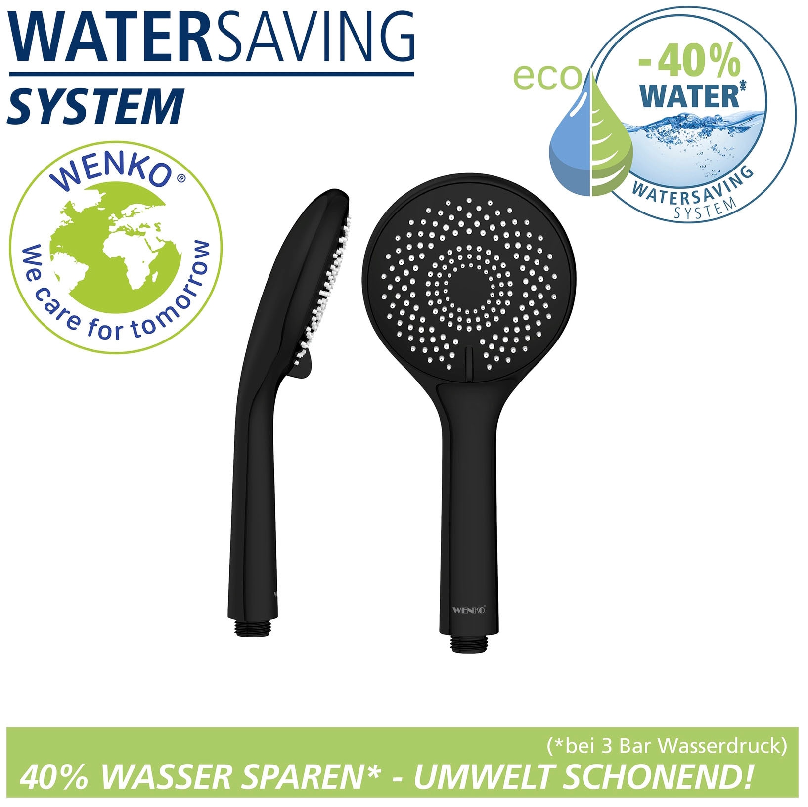 WENKO Handbrause »Watersaving«, (1 tlg.), Schwarz matt, Ø 11 cm