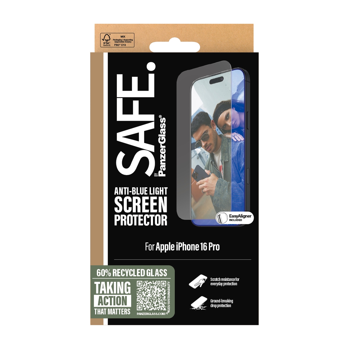 SAFE by PanzerGlass Displayschutzglas »Anti-Blue Light Screen Protection« für Apple iPhone 16 Pro 1 Stk. tlg. Displayschutzfolie, Schutzfolie, Bildschirmschutz, kratz- & stoßfest