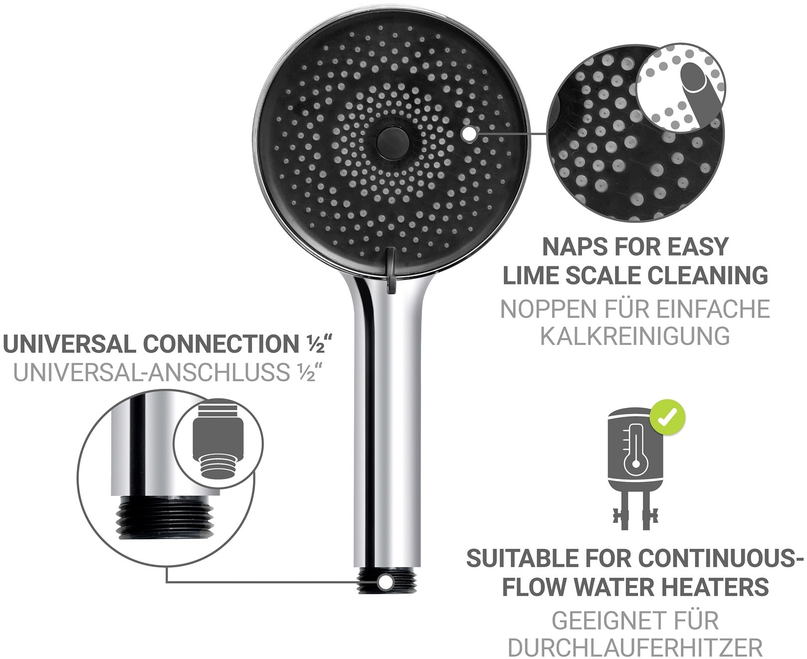 WENKO Brausehalter »Softwater« Set,  Duschstange mit Duschkopf, 3 Strahlarten, Ø 12 cm, mikrofeine Düsen