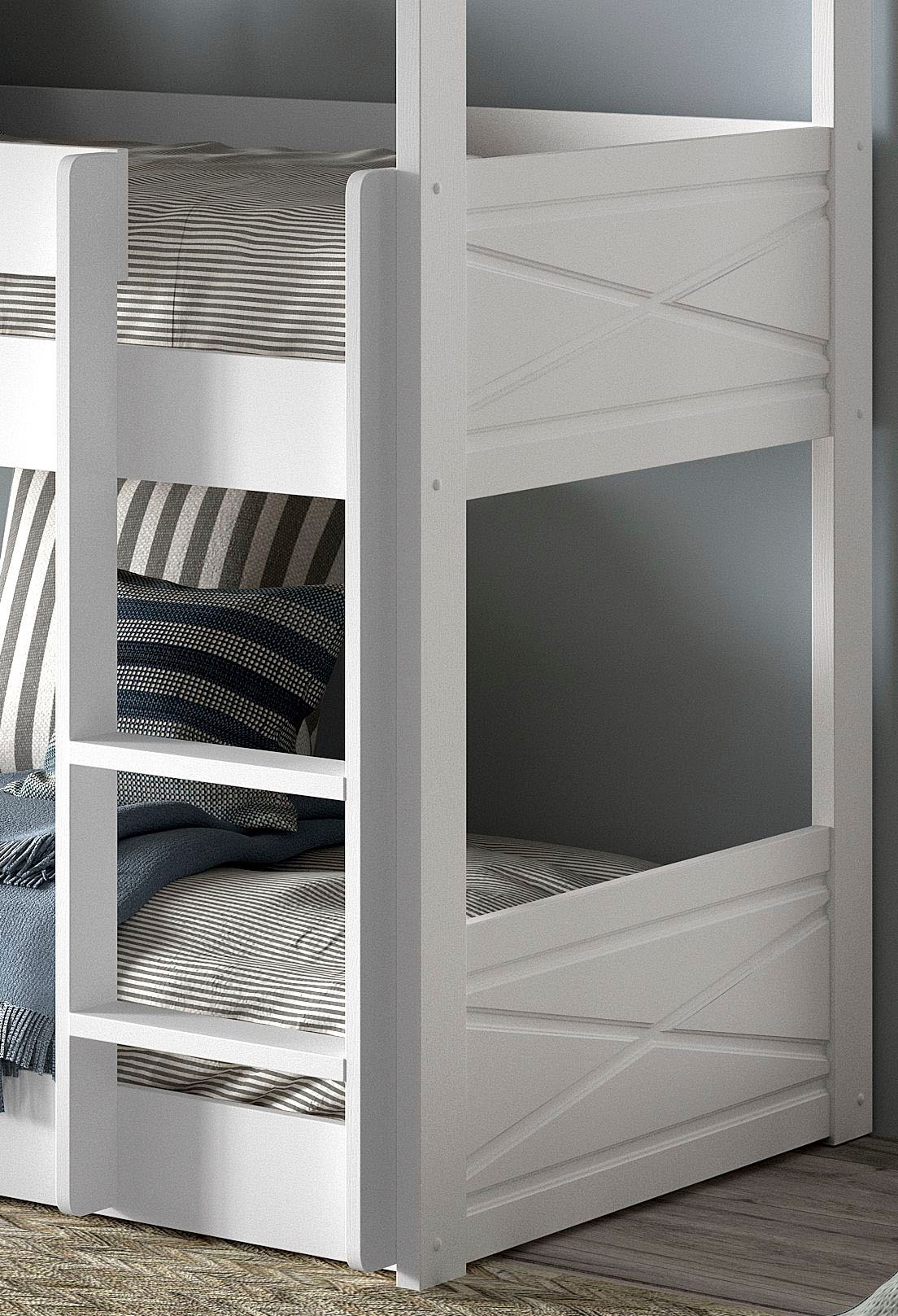 Vipack Etagenbett, (Made in Europe), mit 3 LF á 90x200 cm und Rollrost, stabil gebaut, Kiefer massiv weiß