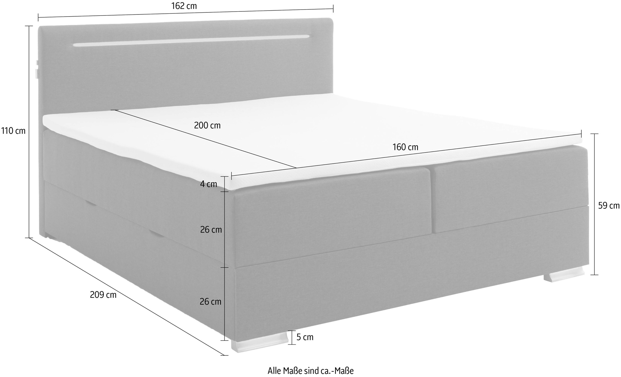 meise.möbel Boxspringbett »Las Vegas«, Füße und Kopfteil mit LED-Beleuchtung, mit Bettkasten und Topper