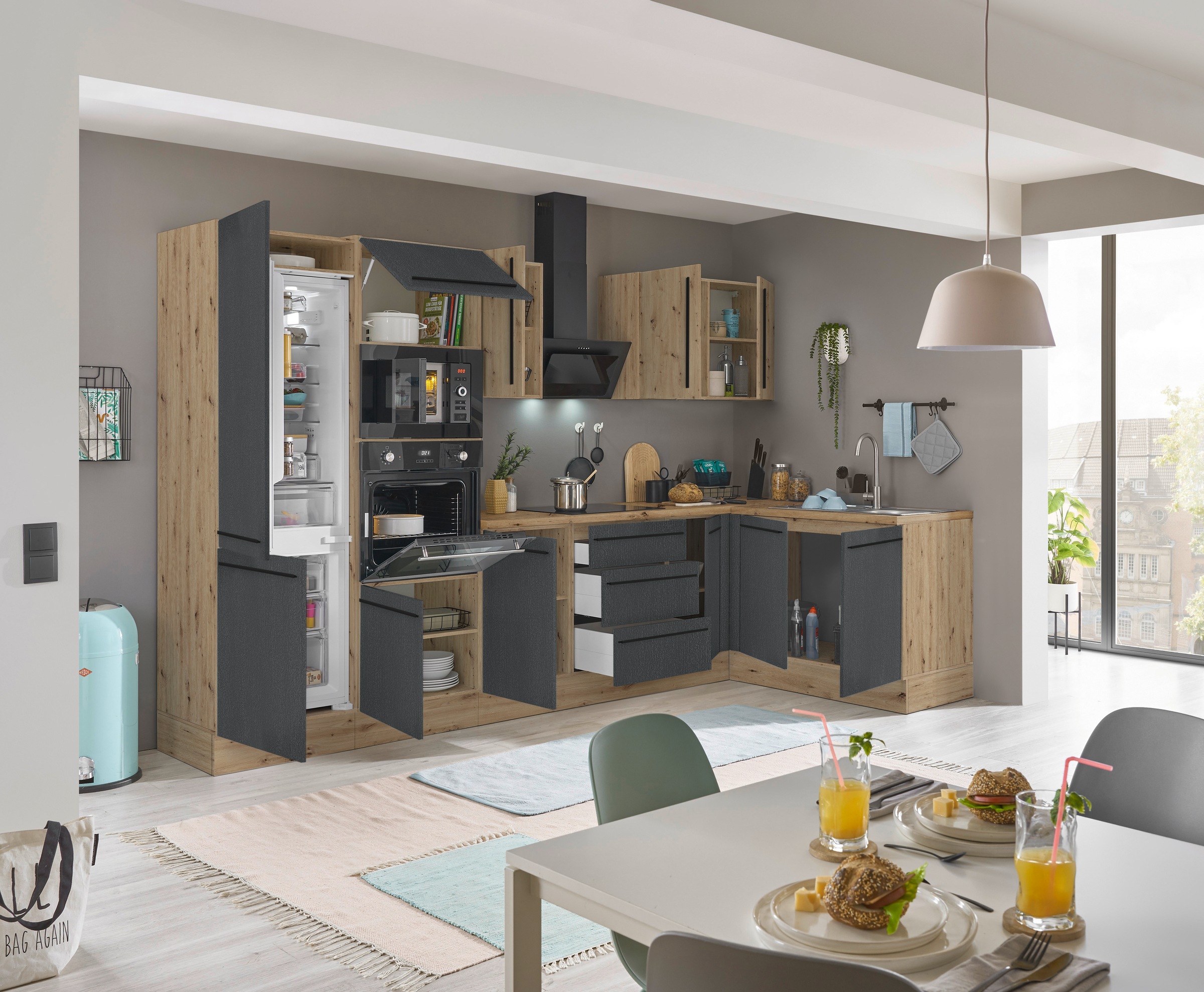 KOCHSTATION Winkelküche »Florida, Stellbreite 330x165 cm« wahlweise mit E-Geräten, mit Softclose für Türen und Schubkästen