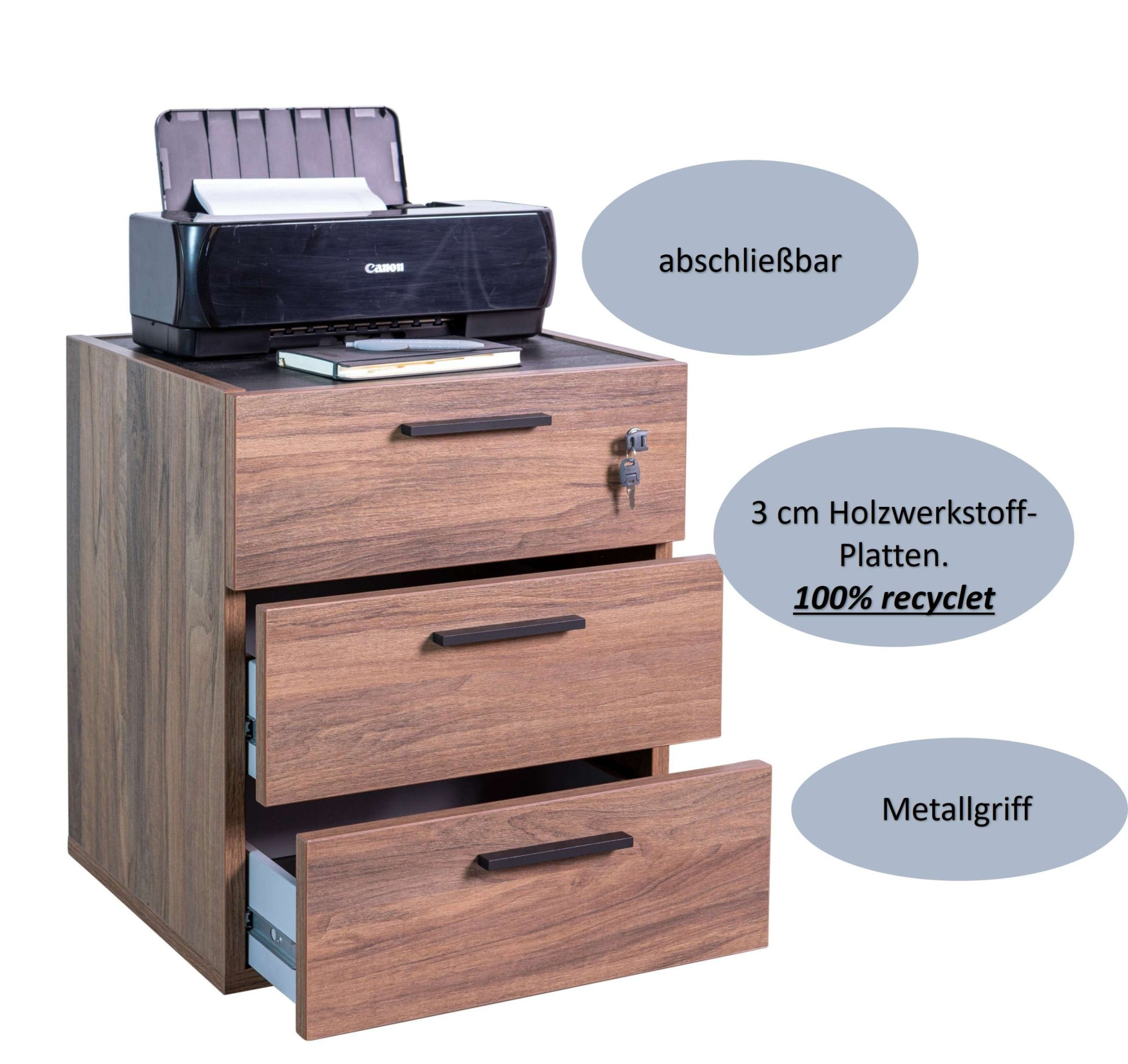Composad Rollcontainer »DAVINCI«, mit 3 Schubladen, davon 1 abschließbar, (B/T/H): ca. 50x47,2x61,2 cm