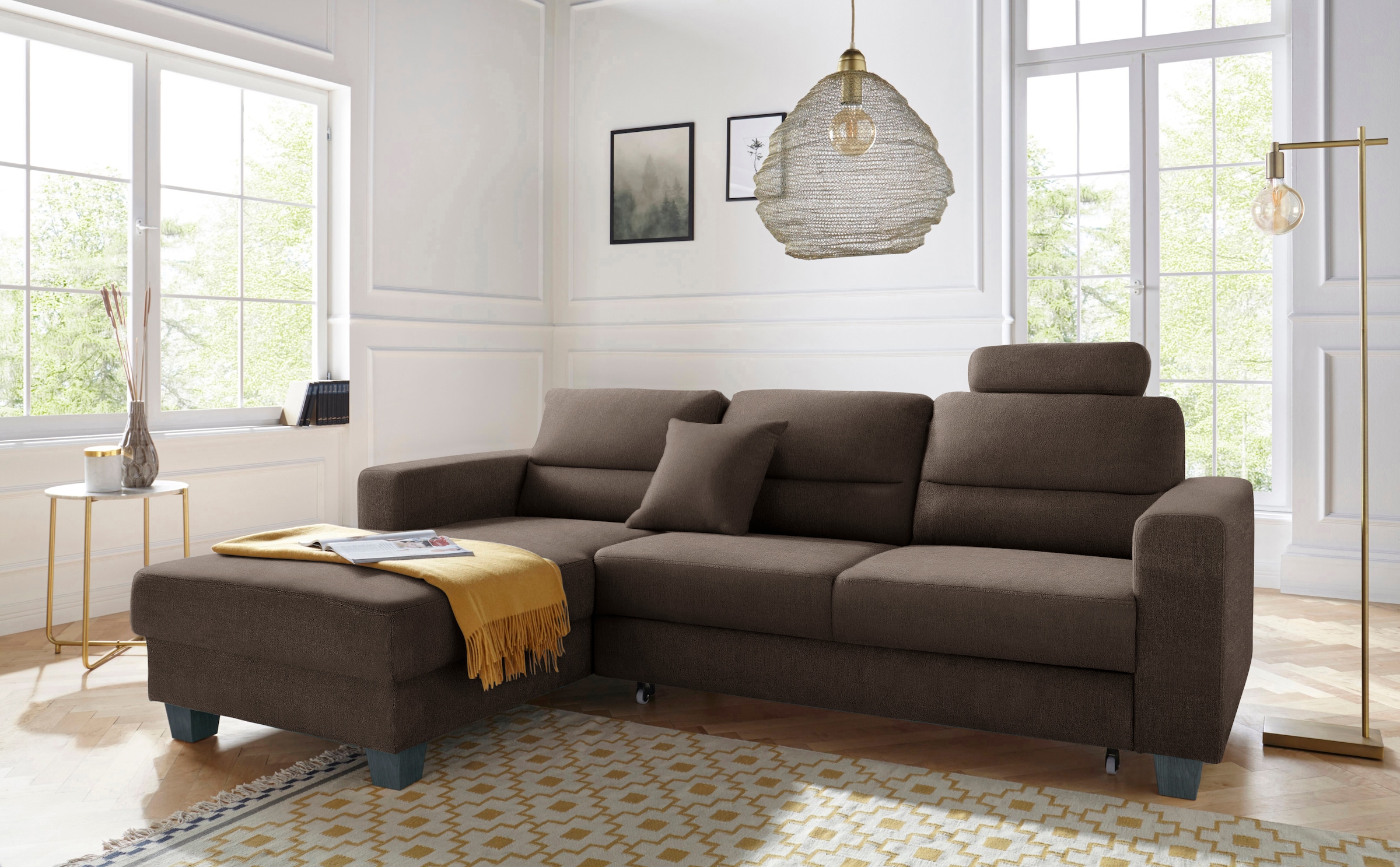 TRENDMANUFAKTUR Ecksofa »Chamber, zeitlos und modern, bequem mit hohem Sitzkomfort, L-Form«, inklusive einer Kopfstütze, wahlweise mit Schlaffunktion