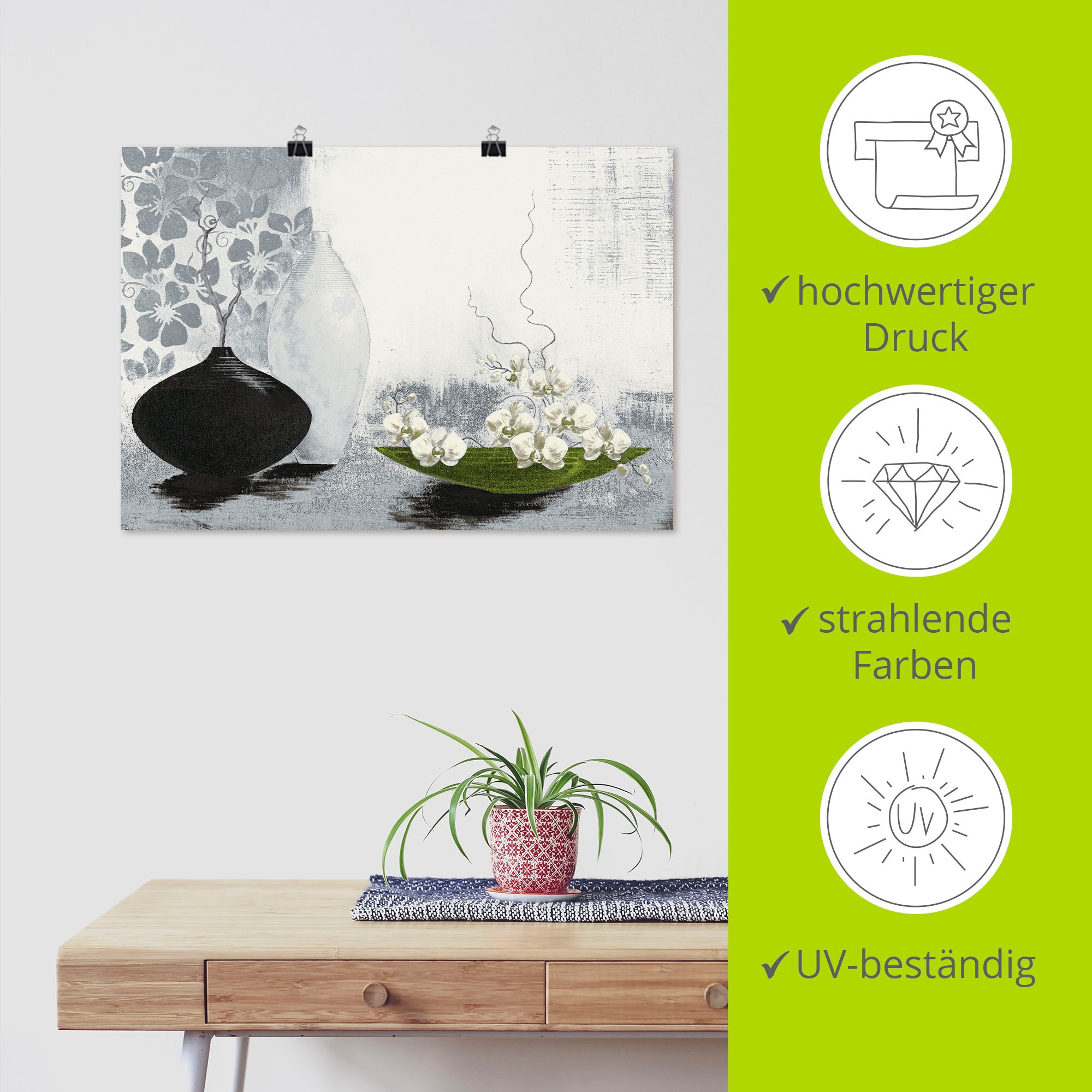 Artland Wandbild »Modernes bauchiges Gefäß mit Orchideen«, Vasen & Töpfe, (1 St.), als Leinwandbild, Poster in verschied. Größen