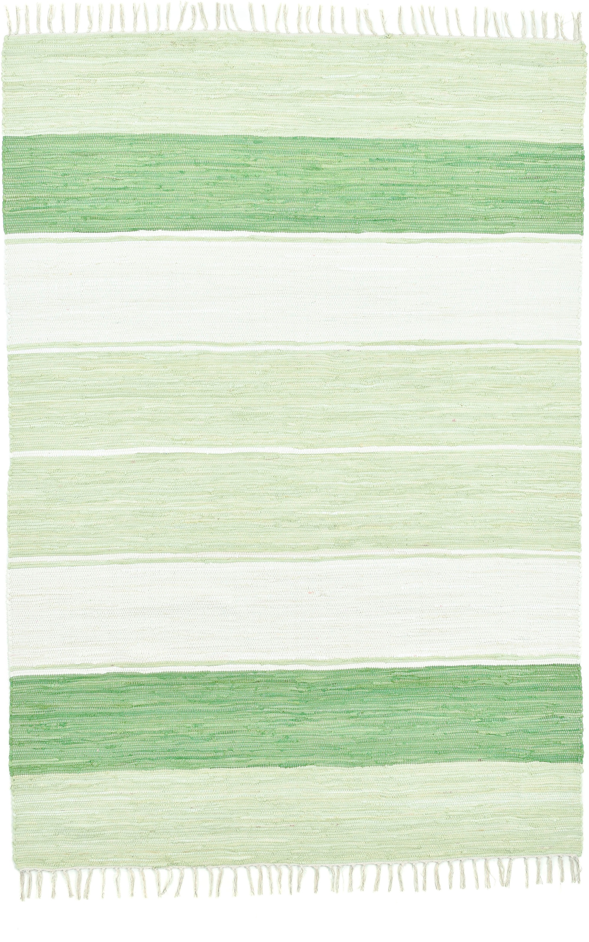 THEKO Teppich Baumwolle, »Stripe Fransen Cotton«, rechteckig, Raten handgewebt, reine auf kaufen gestreift, mit Flachgewebe