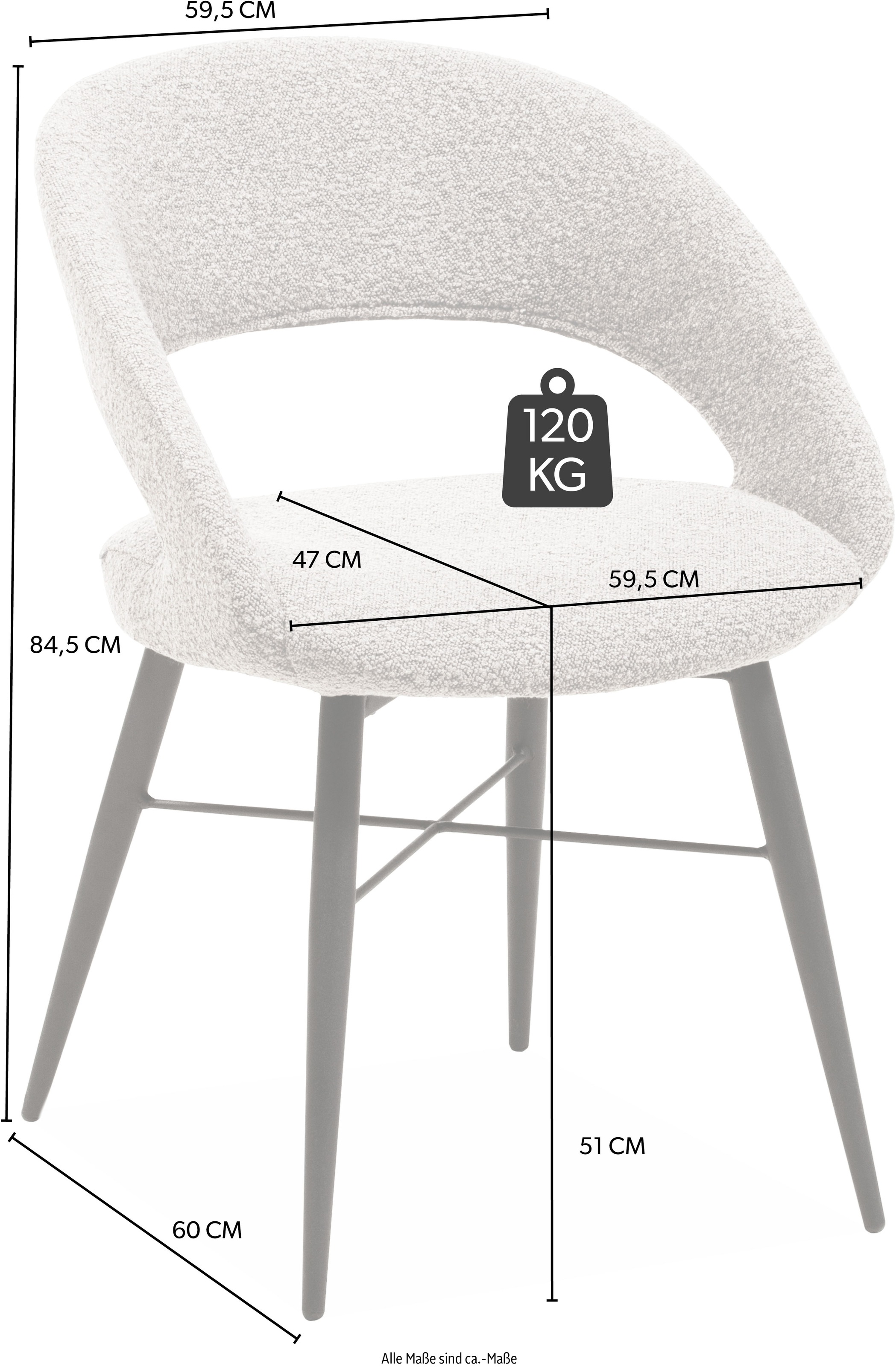 OMG Design Esszimmerstuhl »Marley«, (Set), 2 St., Stoff, mit modernem Cut-Out, Bouclé Bezug