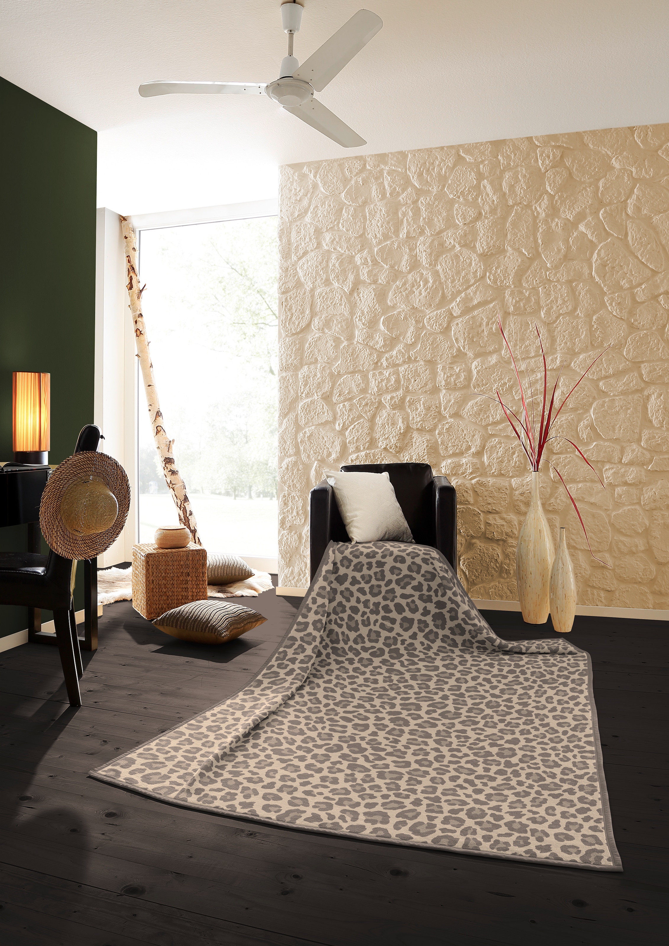 Biederlack Wohndecke »Leo« mit Veloursband, 70% Baumwolle/30% Polyacryl