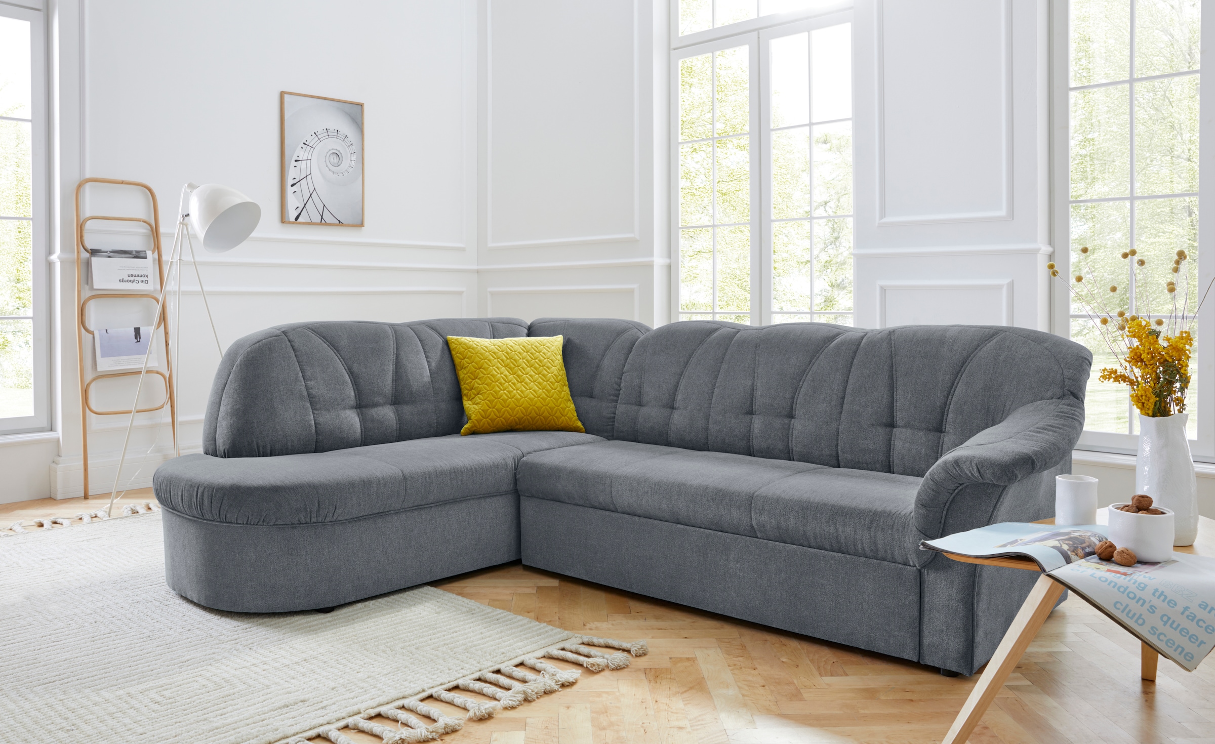 DOMO collection Ecksofa »Pegnitz, elegante Rückensteppung, zeitlose Formensprache, L-Form«, wahlweise mit Bettfunktion