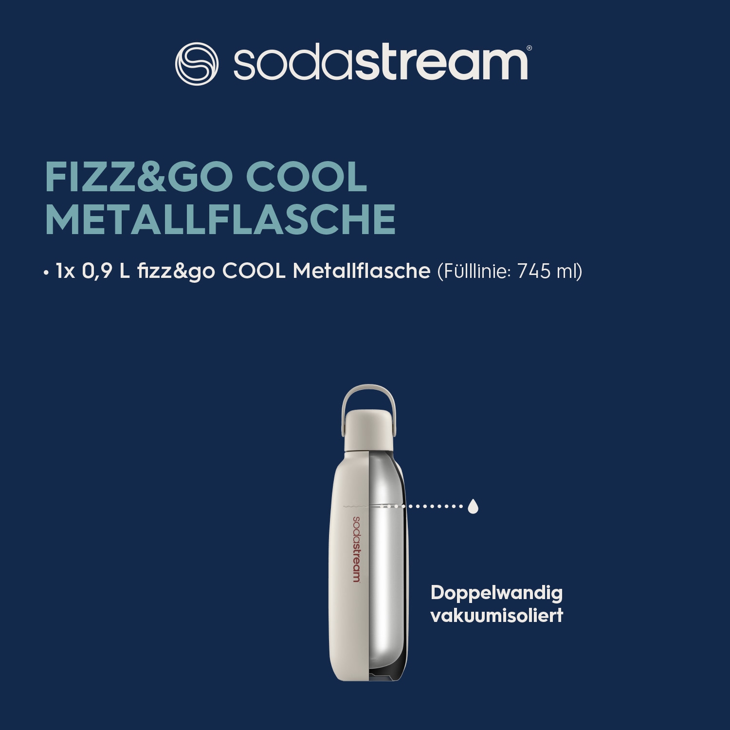 SodaStream Thermoflasche »Metallflasche Fizz&go COOL DWS, 0,9 l, Trinkflasche«, (1 tlg.), kompatibel mit SodaStream DUO, E-DUO, TERRA, ART & ENSO Wassersprudler