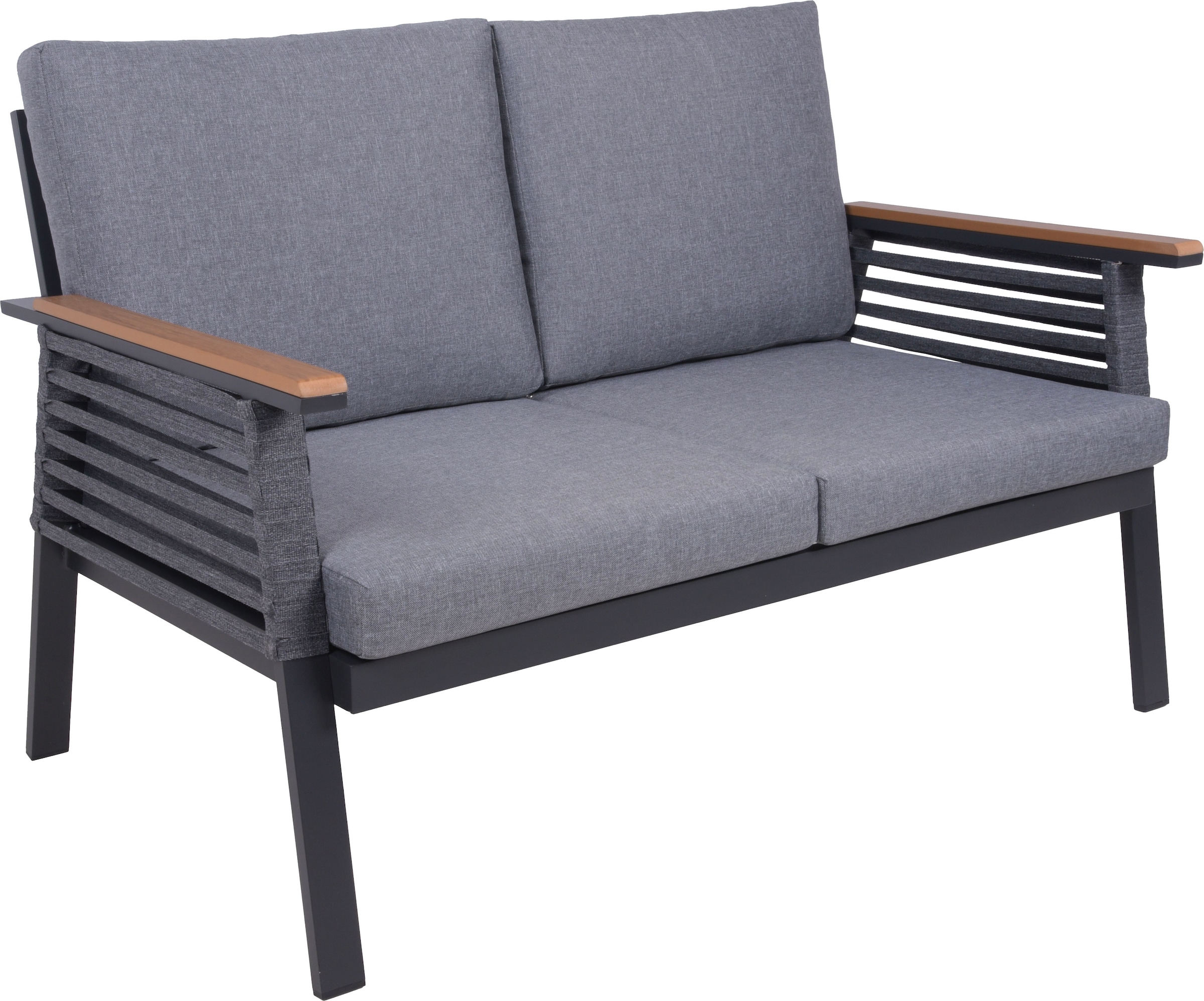 Garden Pleasure Gartenlounge-Set », Lounge-Gruppe »DENIA««, 2 Sessel, 1 Sofa, Tisch LxB: 55,5x100 cm, inkl grauen Kissen