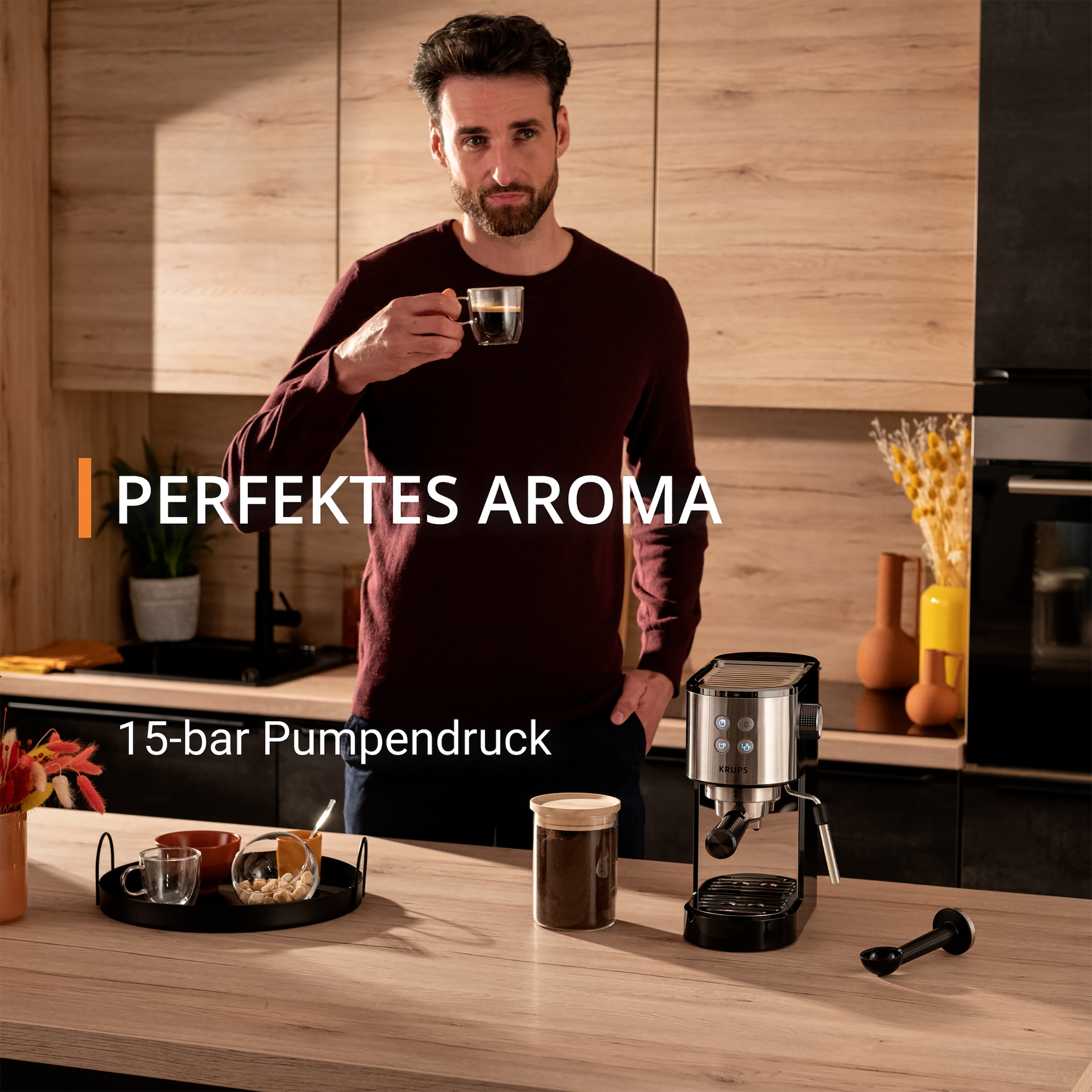 Krups Espressomaschine »XP4418 Virtuoso Essential, Siebträger«, Edelstahl-Applikationen, schlankes kompaktes Design, 2 Filtereinsätze