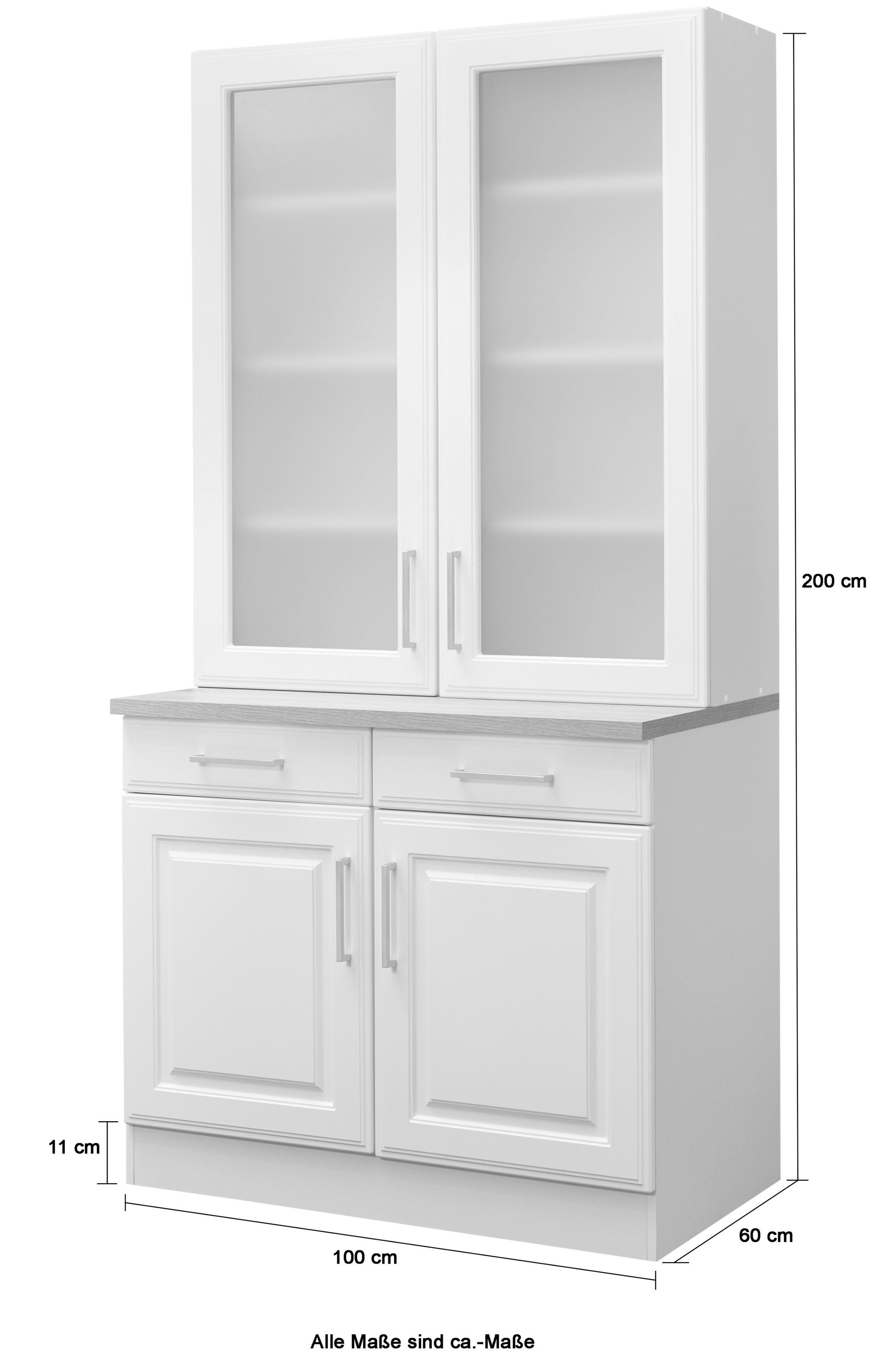 HELD MÖBEL Küchenbuffet »Stockholm«, hochwertige MDF-Fronten, 2 Glasrahmentüren, 200 cm hoch, viel Stauraum