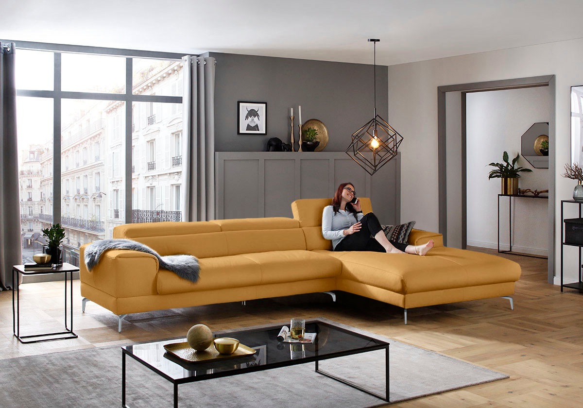 W.SCHILLIG Ecksofa »piedroo, Designsofa mit tollem Sitzkomfort, bequem und elegant, L-Form«, Kopfteilverstellung, wahlweise mit Sitztiefenverstellung, Breite 343cm