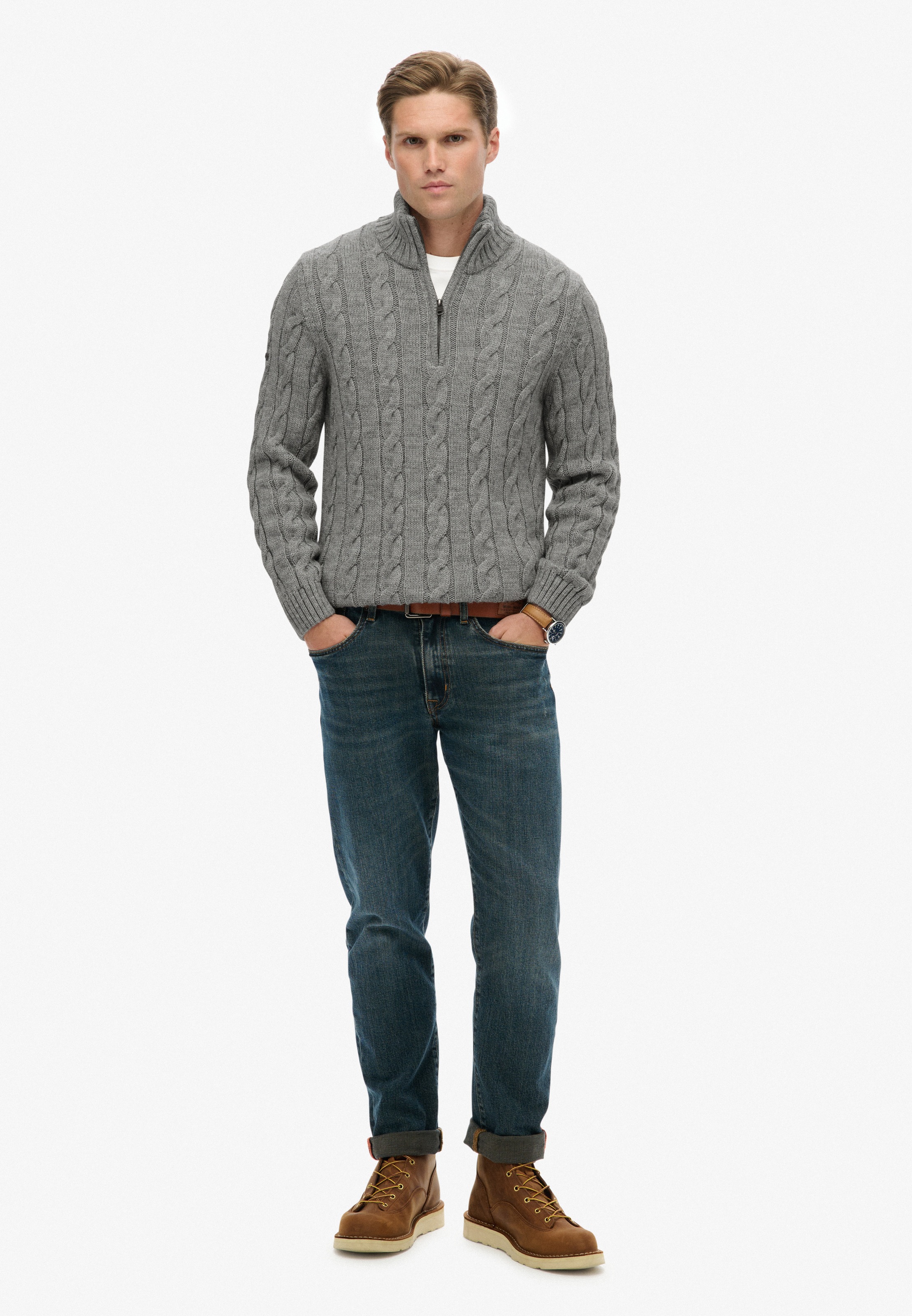 Superdry Strickpullover »JACOB CABLE KNIT HALF ZIP«