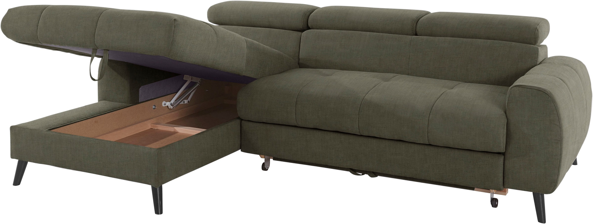 COTTA Ecksofa »Mia L-Form mit 3 Zierkissen«, wahlweise mit Bettfunktion, Bettkasten, Beleuchtung & Wireless-Charger