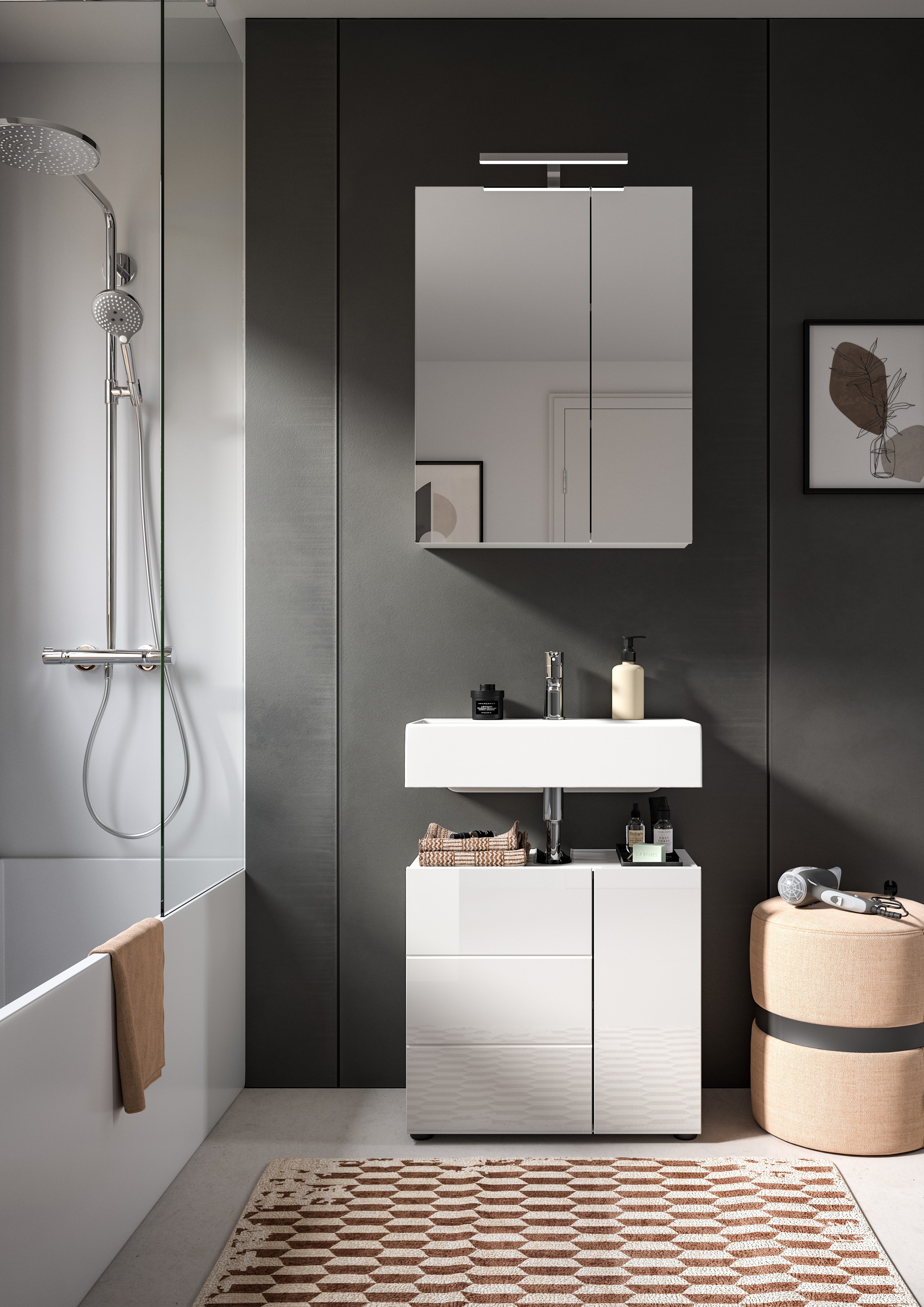 welltime Badmöbel-Set »BIEL, TOPSELLER, 2 teilig, inkl. Beleuchtung, MDF Fr günstig online kaufen