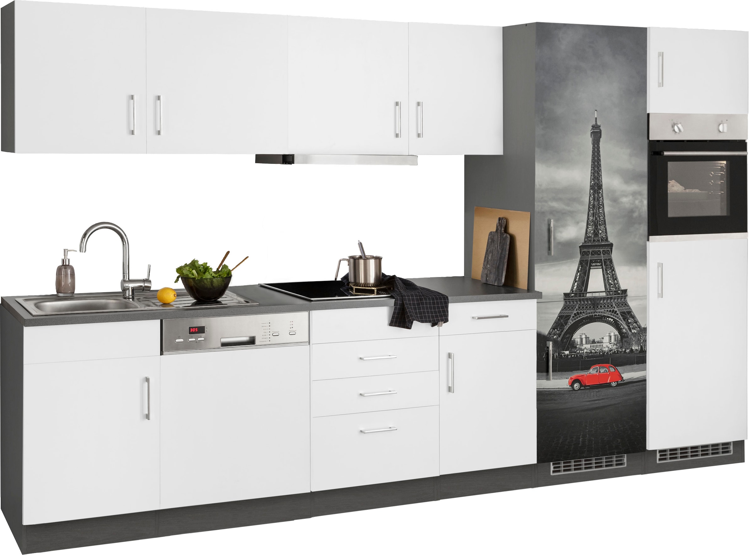HELD MÖBEL Küchenzeile »Paris«, mit E-Geräten, Breite 340 cm, mit großer Kühl-Gefrierkombination