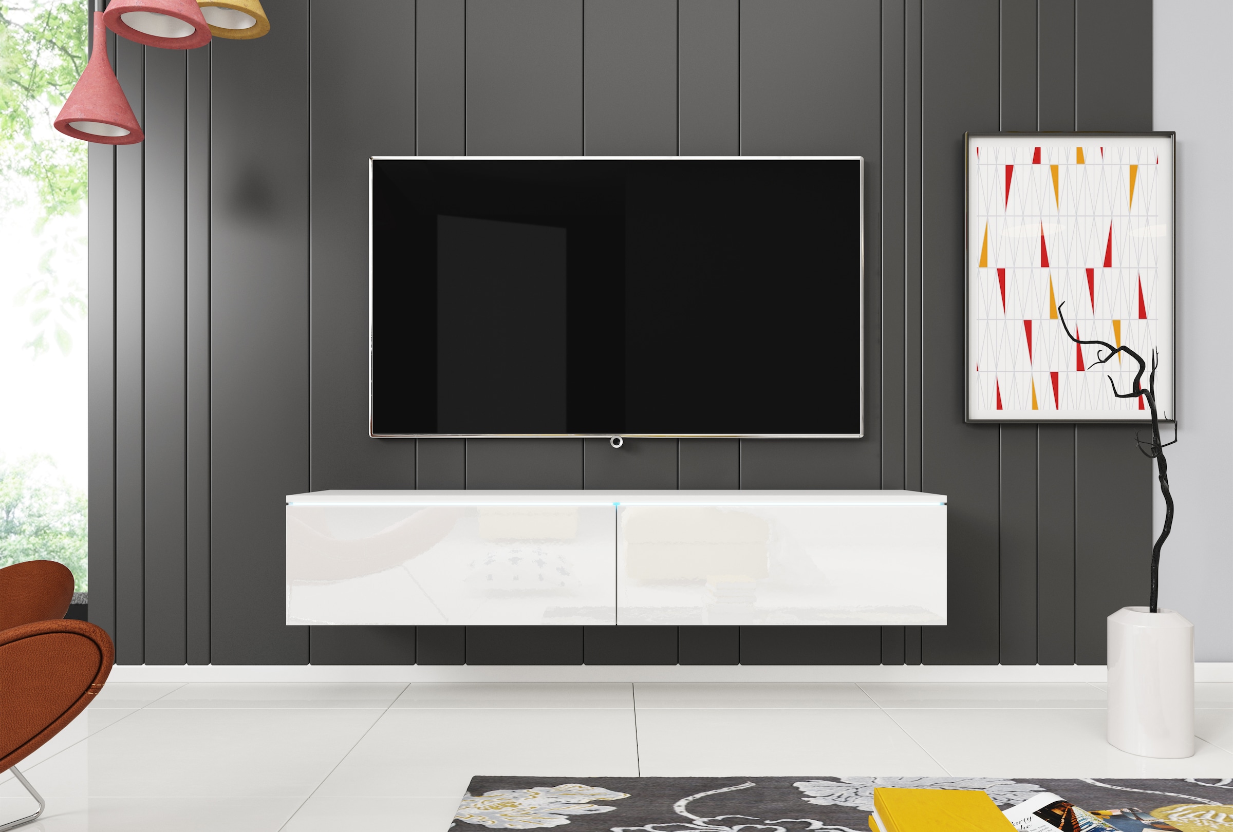 INOSIGN Lowboard »LOWBOARD D, wahlweise mit oder ohne Beleuchtung«, modernes TV-Board ohne Griffe, mit viel Stauraum,stehend und hängend