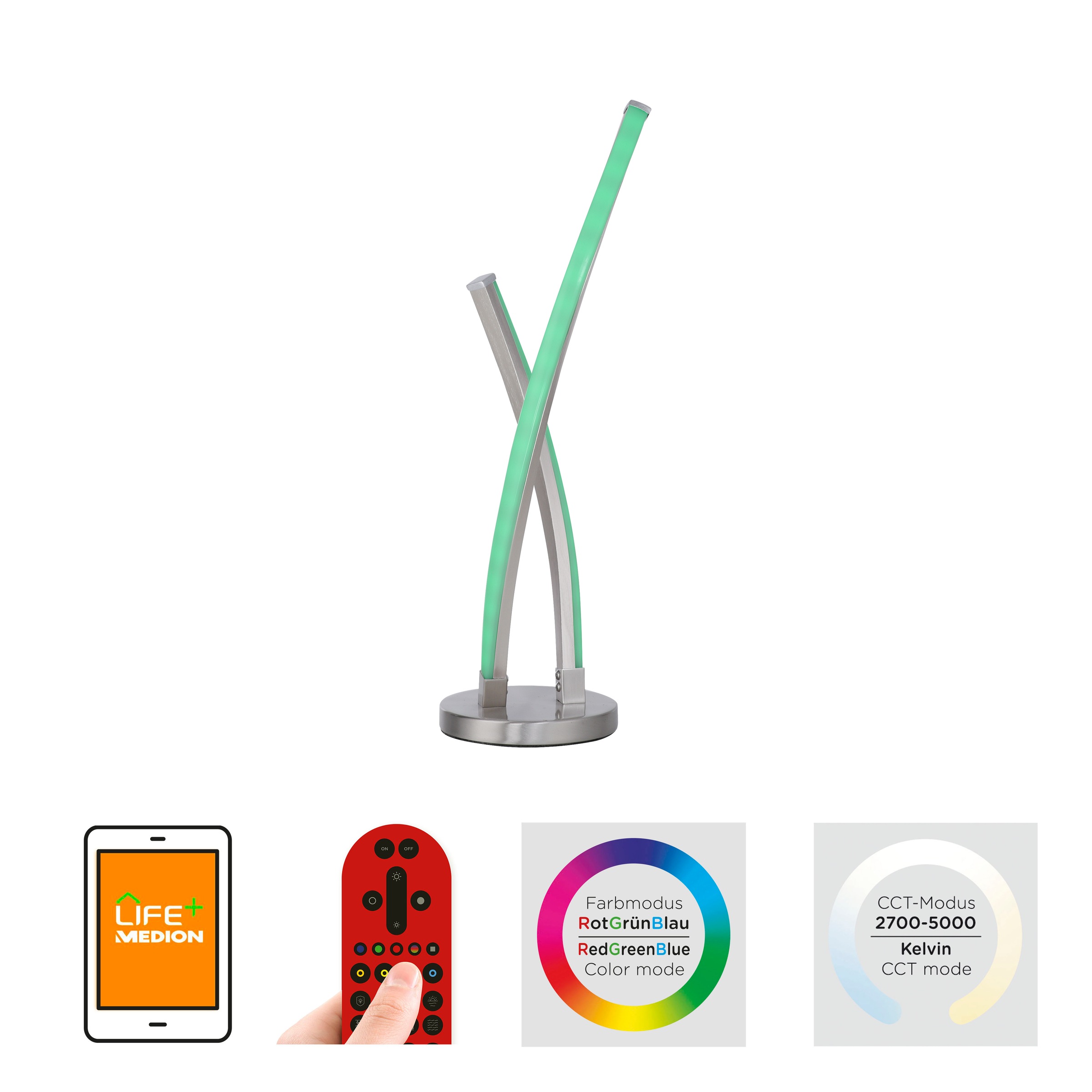 JUST LIGHT Tischleuchte »Ls-SWING«, 2 flammig, Leuchtmittel LED-Board-LED-Board | LED fest integriert, RGB+tunable white, Infrarot inkl., Fernbedienung, Smarthome fähig