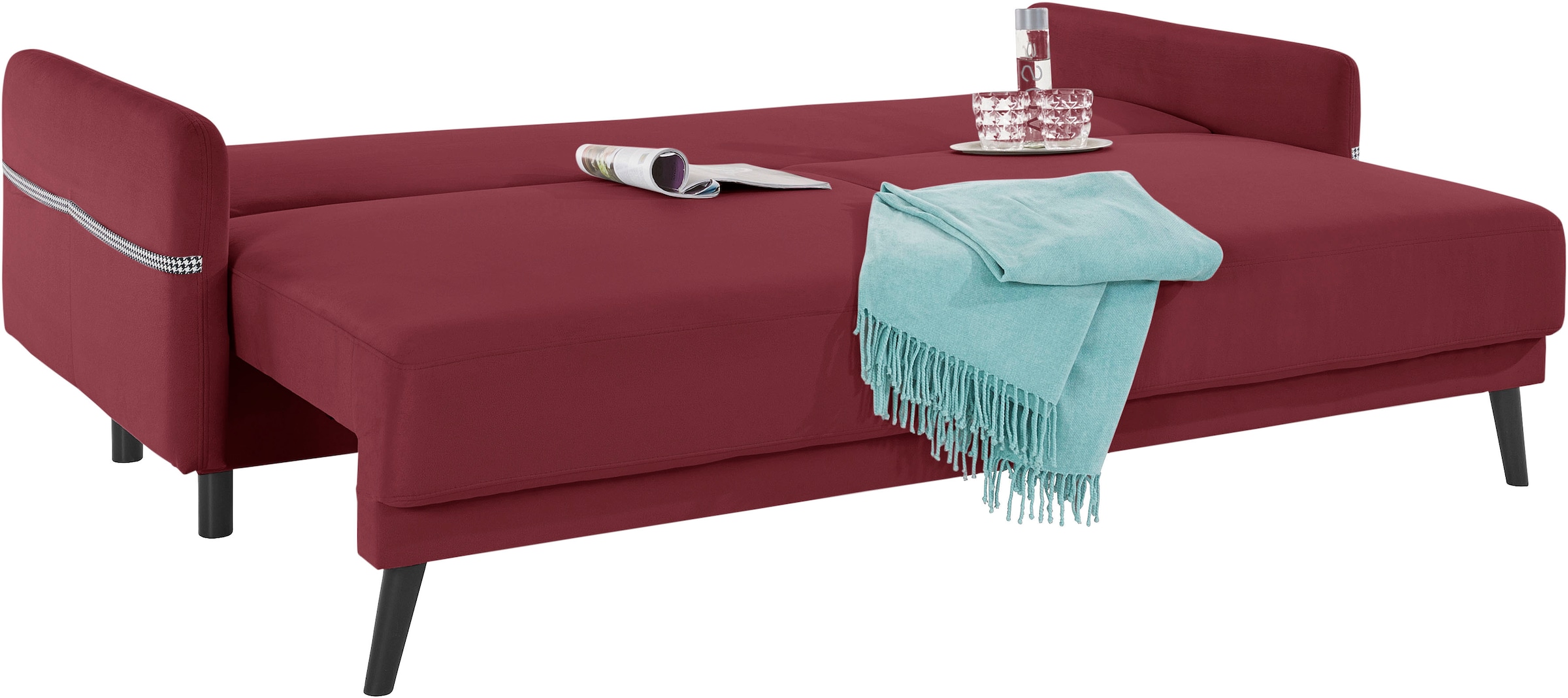 INOSIGN Schlafsofa »Emily«, incl. Bettfunktion und Bettkasten, Seitentache im Armteil, Federkern