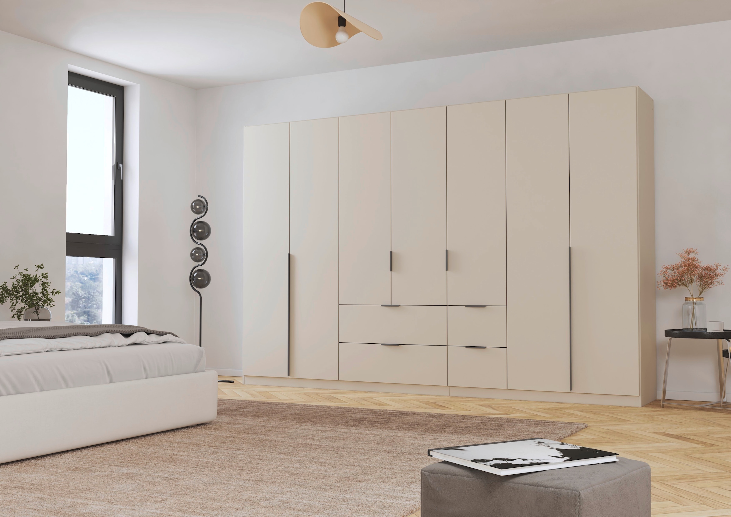 OTTO home Drehtürenschrank »Kleiderschrank Schrank Garderobe AGORDO mit Dekor- oder Hochglanzfront« in zwei Griff-Farben, Breite 315 cm,  mit Außenschubkästen, Serie in 7 Breiten und 2 Höhen MADE IN GERMANY