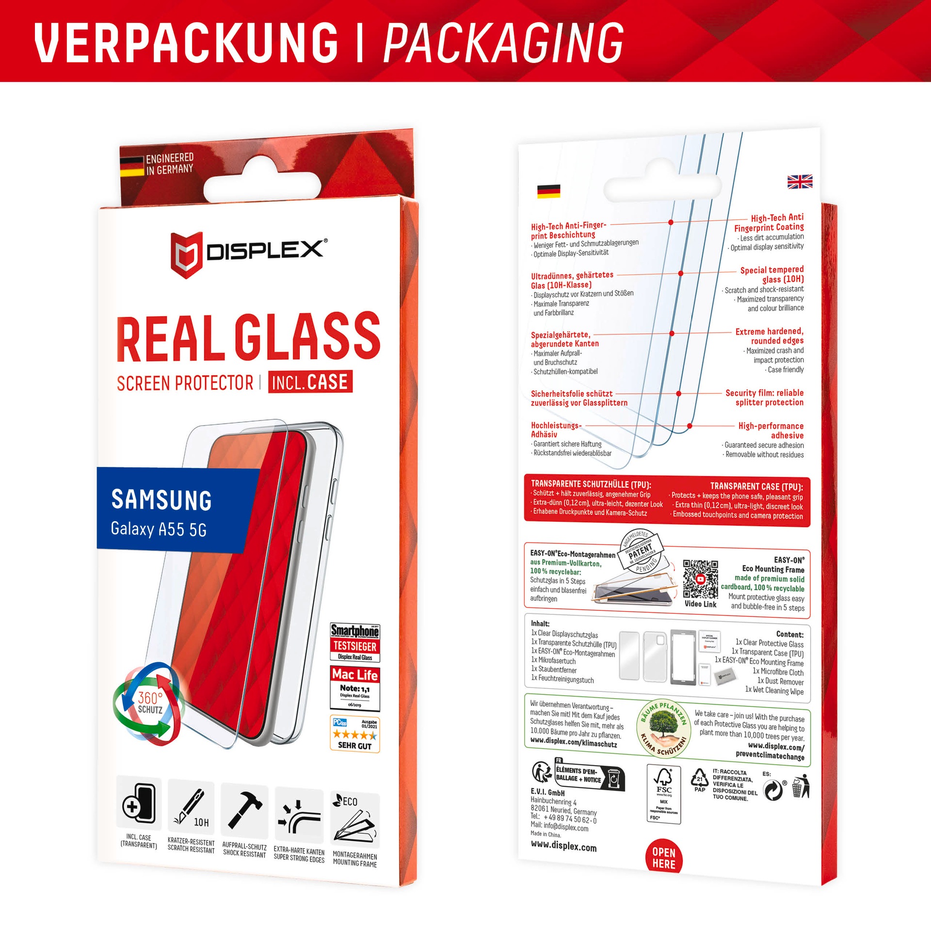 11. Bild von Displex Displayschutzglas »Real Glass + Case«, für Samsung Galaxy A55 5G, (1 St.), Bildschirmschutz, Displayschutzfolie,Einfach anbringen,kratz-&stoßfest