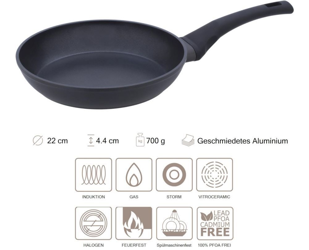 RESTO Kitchenware Bratpfanne »Sagitta, Pfanne antihaftbeschichtet - non stick frying pan«, Aluminium, (1 tlg.), mit einem ergonomischen, weichen Griff mit Hängeschlaufe