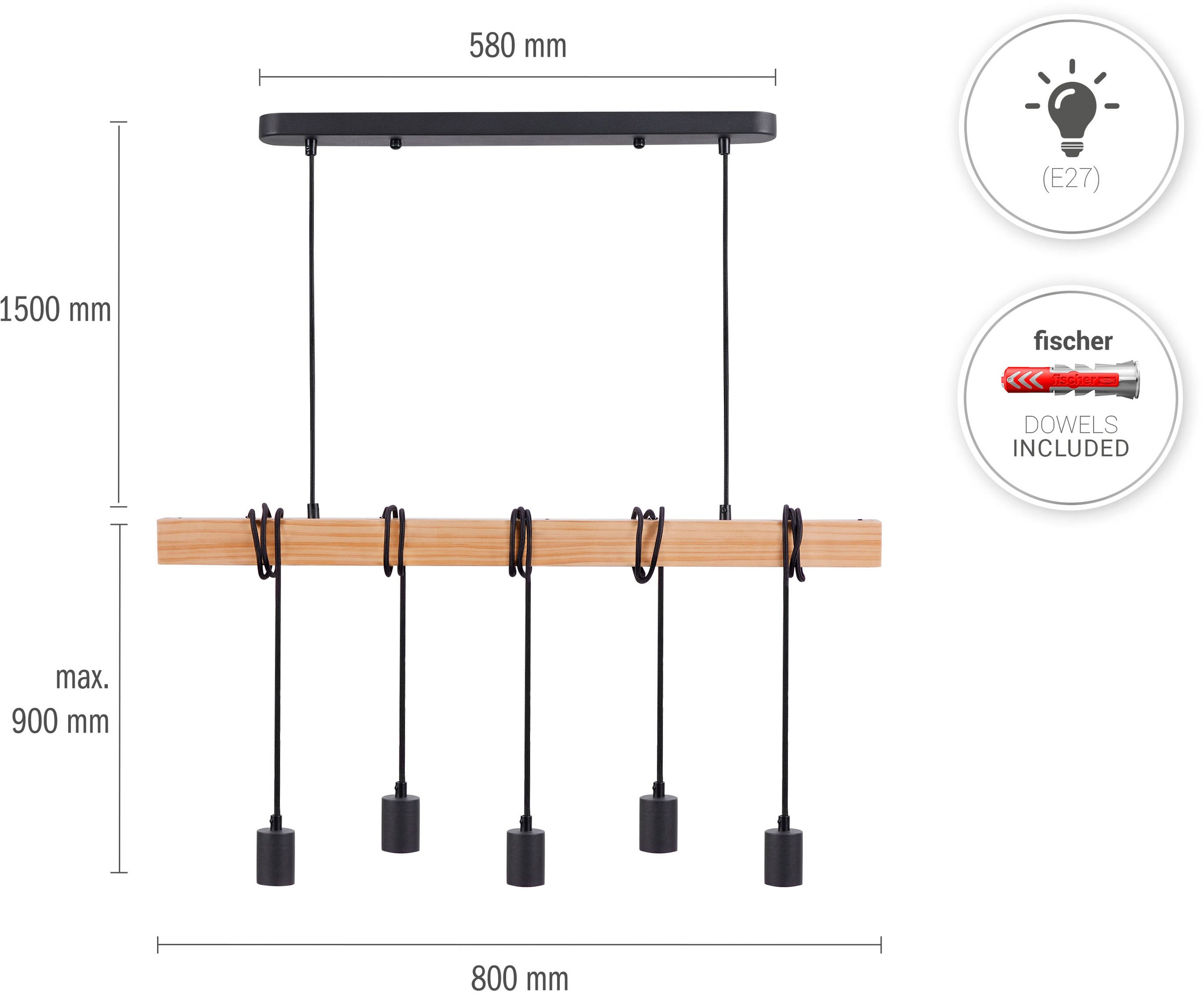 Paco Home Pendelleuchte »SINA« E27 LED Pendelleuchte Hängelleuchte  Wohnzimmer Esszimmer Vintage Holz E27