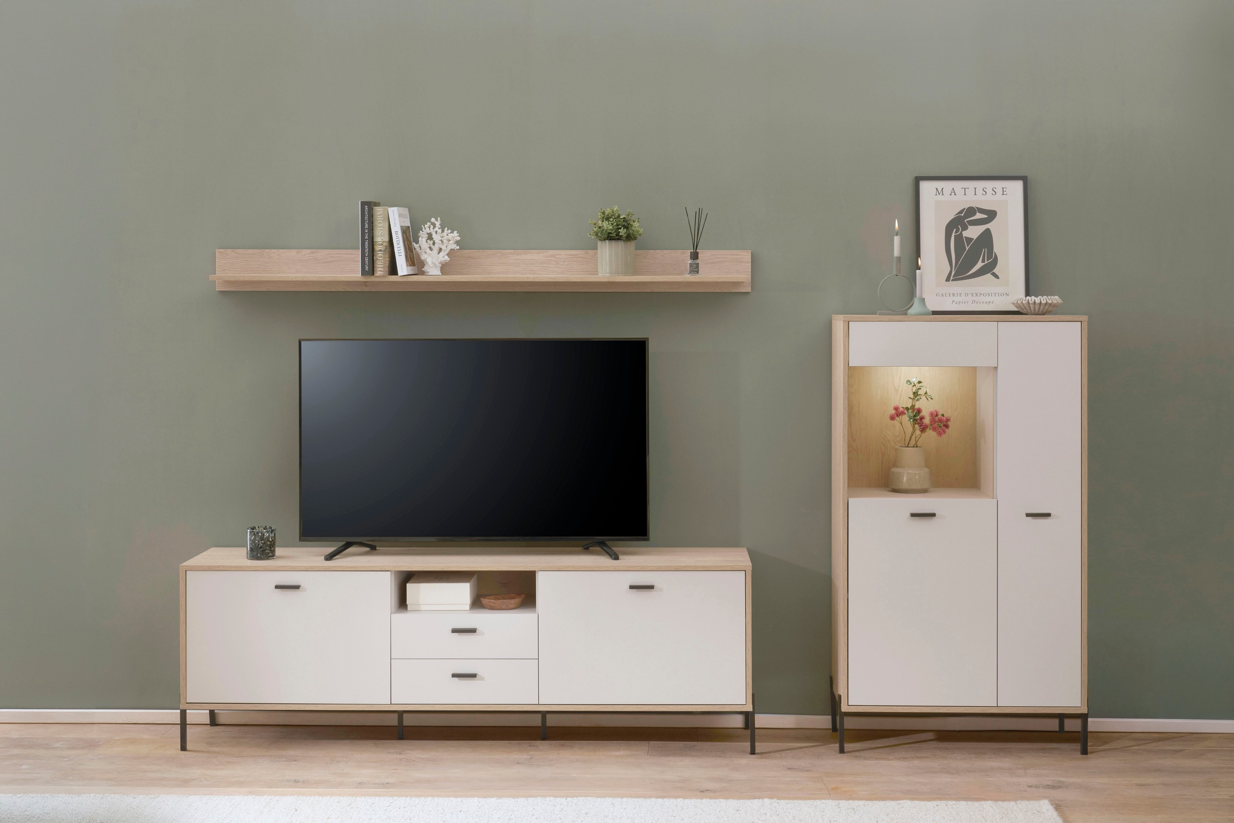 Home affaire Wandboard »Fredericia, modernes Wandregal, Wandhalter mit Ablagefläche« vielseitig einsetzbares Hängeregal, Eiche Cremona Toro, 195 cm breit