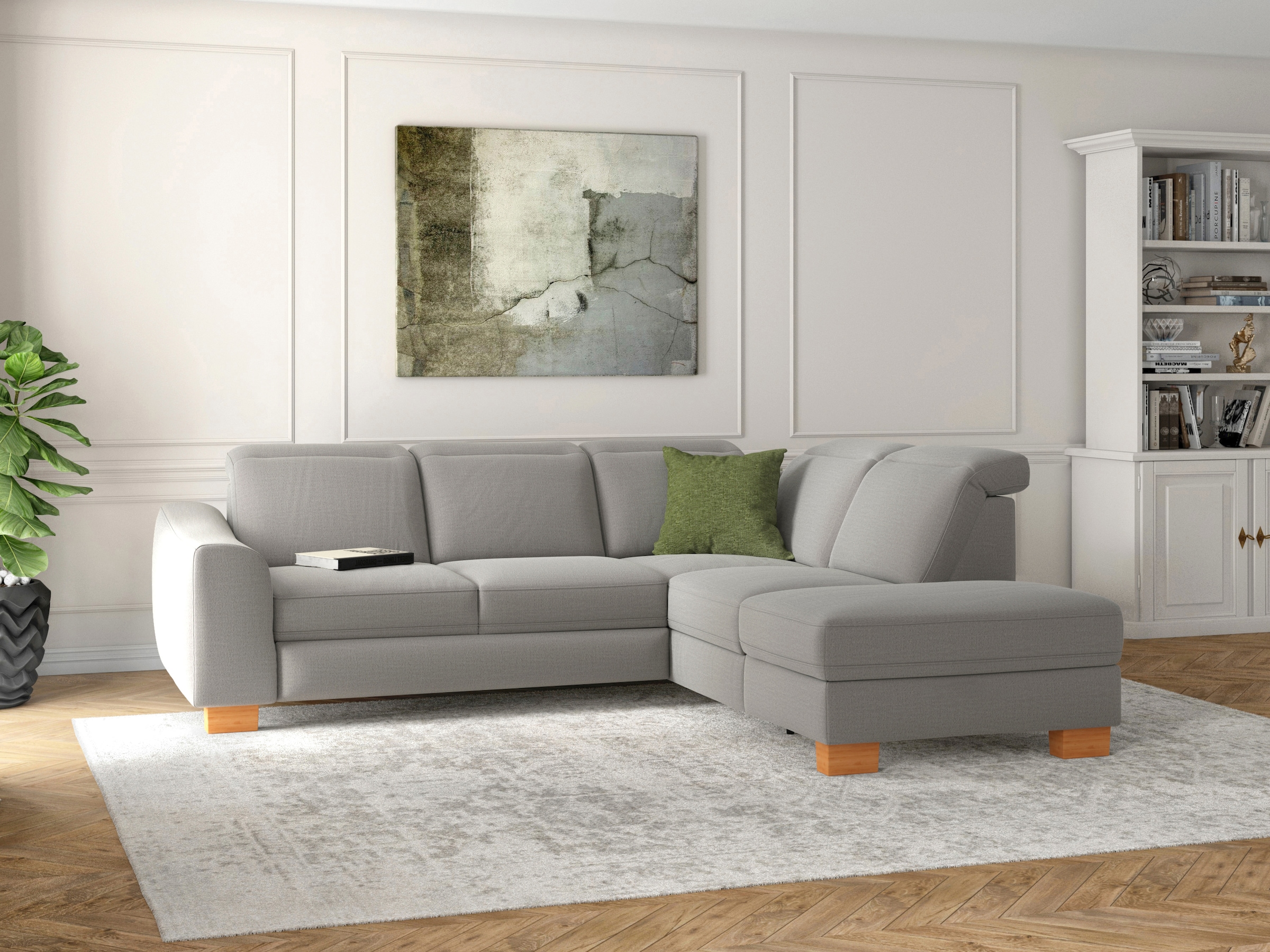 sit&more Ecksofa »Dundee L-Form« mit Federkern und Massivholzfüßen, wahlweise mit Kopfteilverstellung