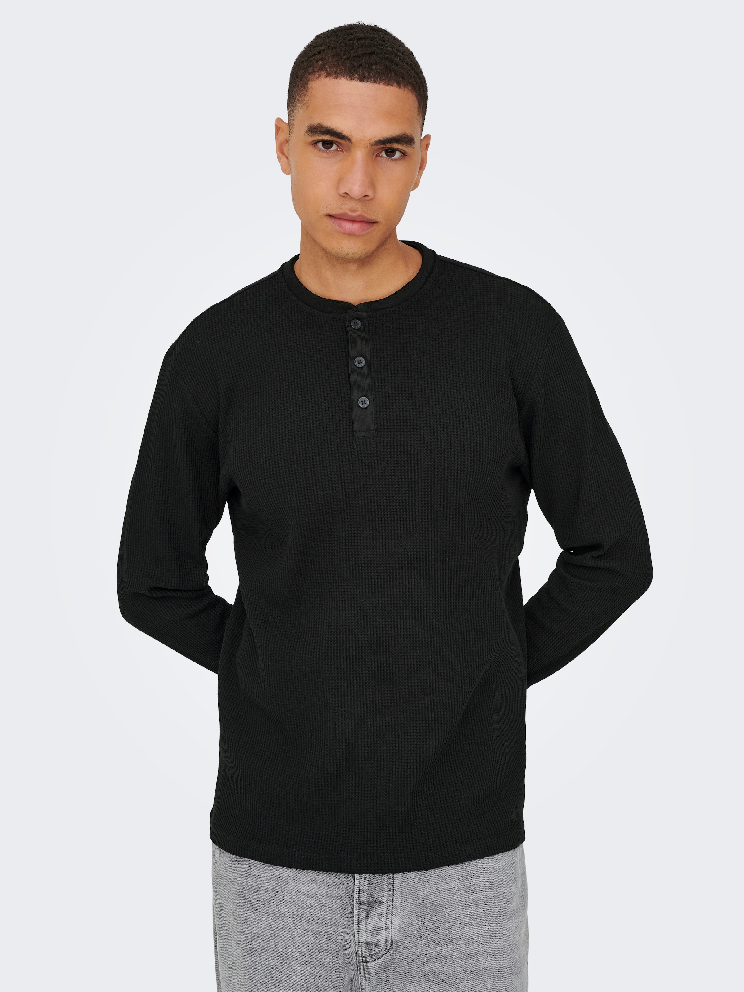 ONLY & SONS Langarmshirt »ONSTOBIE REG LS HENLEY TEE NOOS« Baumwollmischung, regular fit