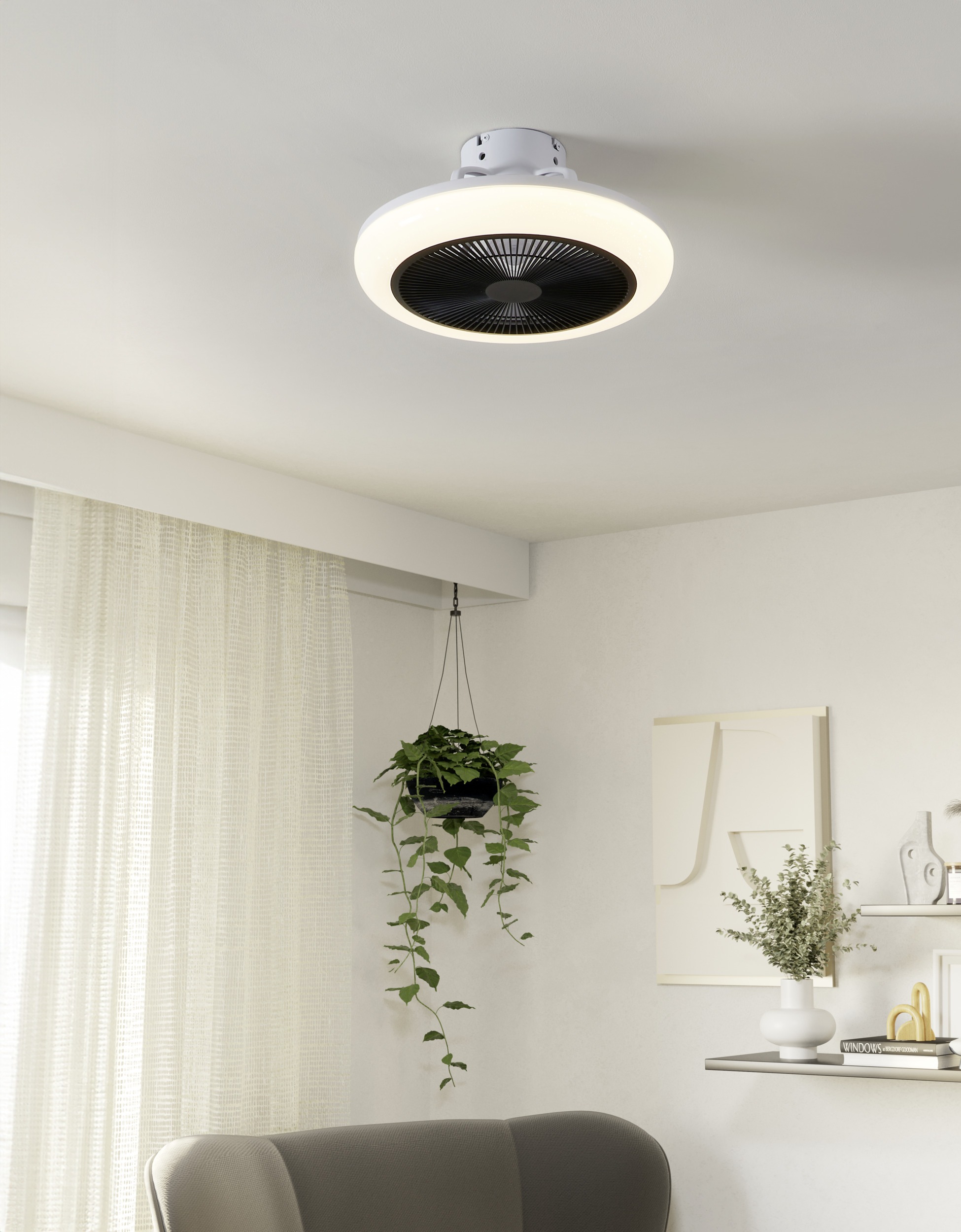EGLO LED Deckenleuchte »KOSTRENA Leuchte und Ventilator - ABS - LED - 3X8,5W - IP20« LED-Modul 1 Stk. Kaltweiß | Neutralweiß | Warmweiß Deckenventilator, Deckenleuchte, Wohnzimmer, Schlafzimmer, H19xØ45,5cm