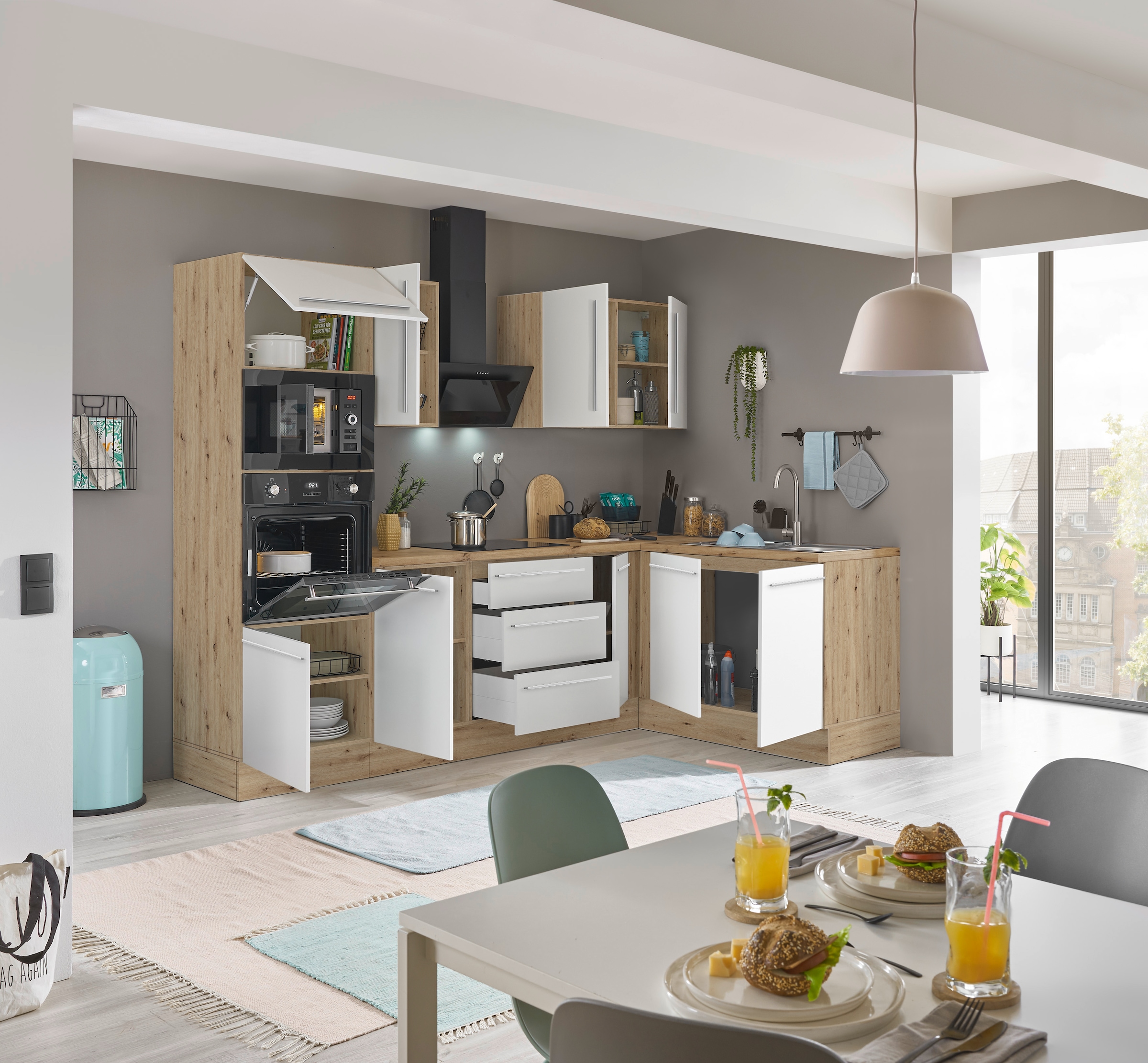 KOCHSTATION Winkelküche »Florida, Stellbreite 270x165 cm«, wahlweise mit E-Geräten, mit Softclose für Türen und Schubkästen