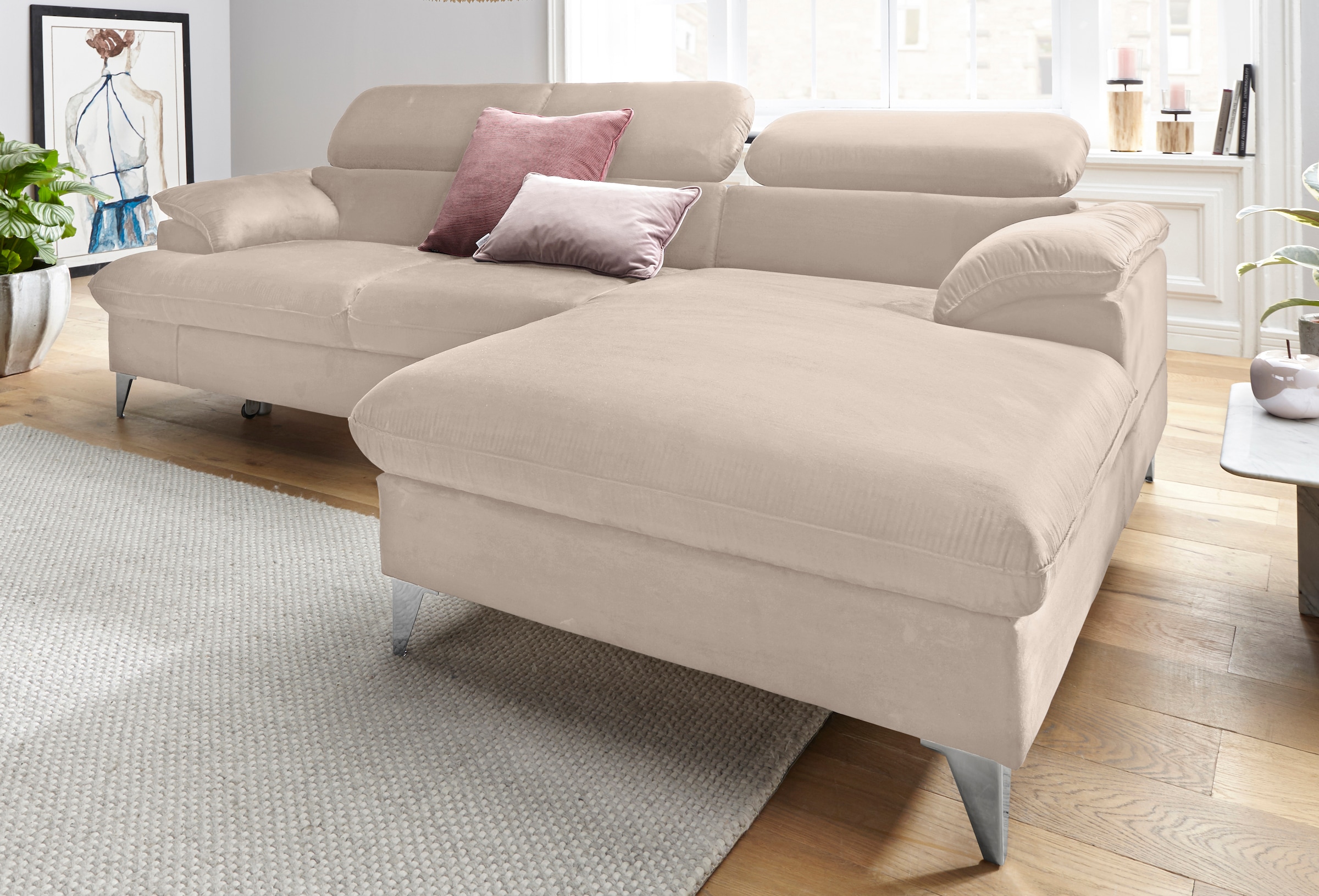 COTTA Ecksofa »Caluso L-Form«, mit Kopfteilverstellung, wahlweise mit Bettfunktion & Bettkasten