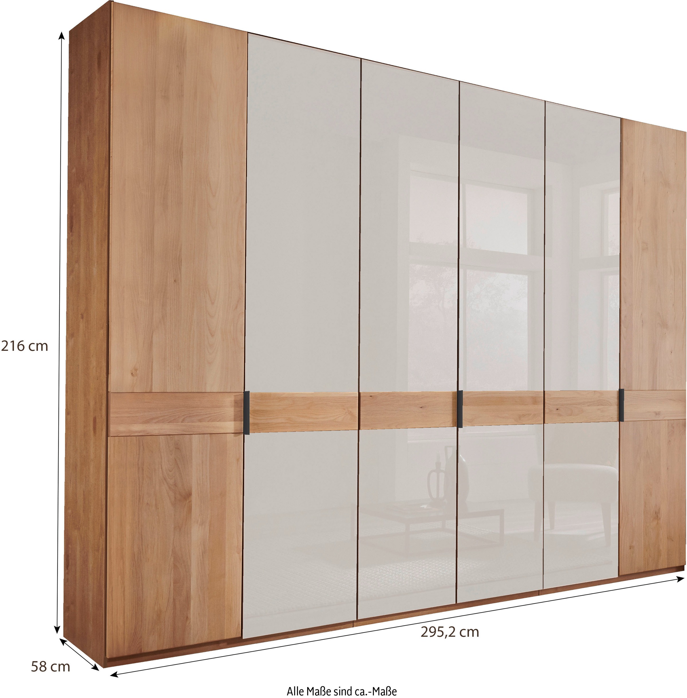 WIEMANN Drehtürenschrank »Cardiff, Massivholztüren in Kombination mit Glas- oder Spiegeltüren«, (4 Breiten, 2 Höhen 216/236cm auswählbar), hochwertiges Design in langlebiger Qualität, viel Stauraum